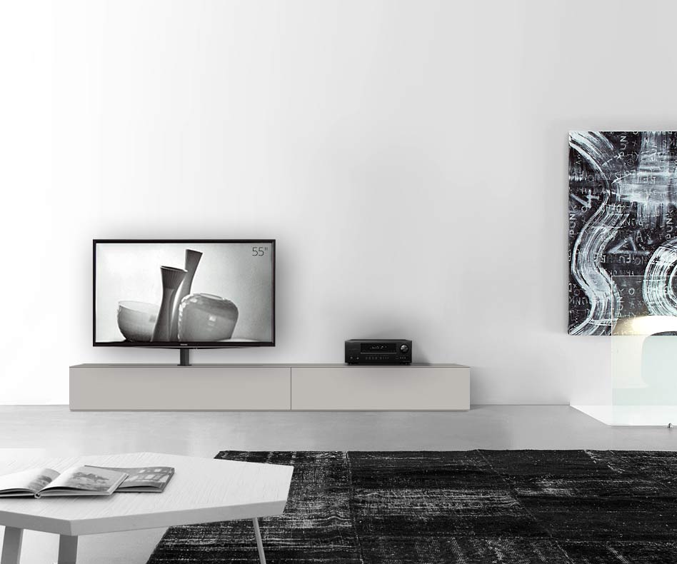 Design lowboard configurator met TV-houder basisbreedte 270 33,5 45 links mat lichtgrijs