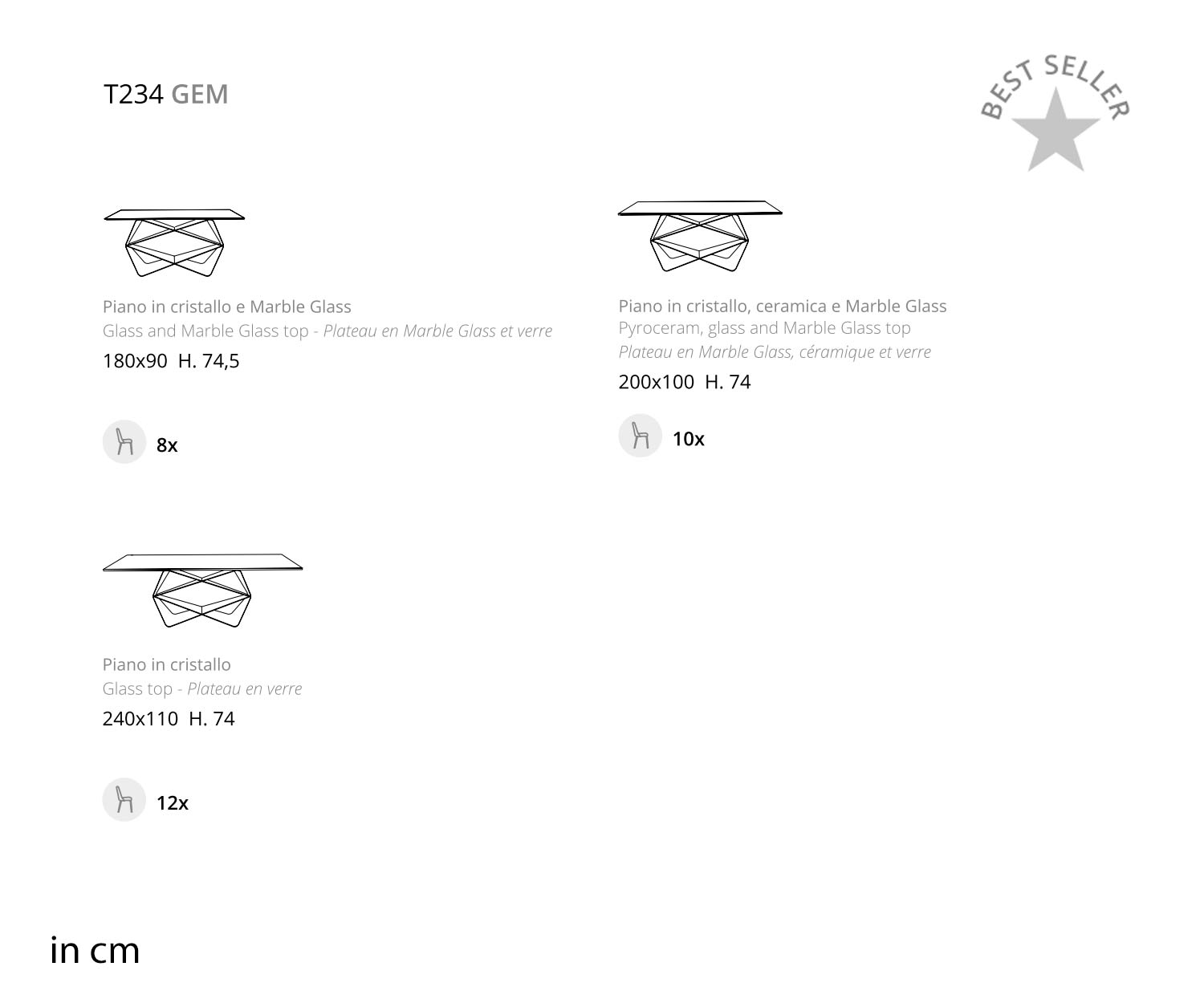 Ozzio Gem Table de salle à manger moderne en verre Table d'angle 240 cm Ozzio Gem Table de salle à manger moderne en verre Table d'angle 240 cm