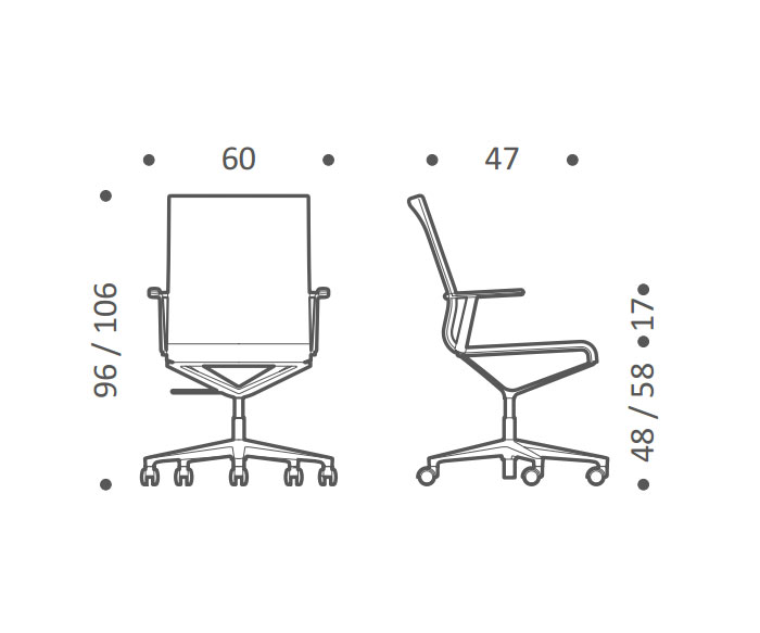 Design bureaustoel voor thuis ICF Stick H 48 cm met wielen Sketch