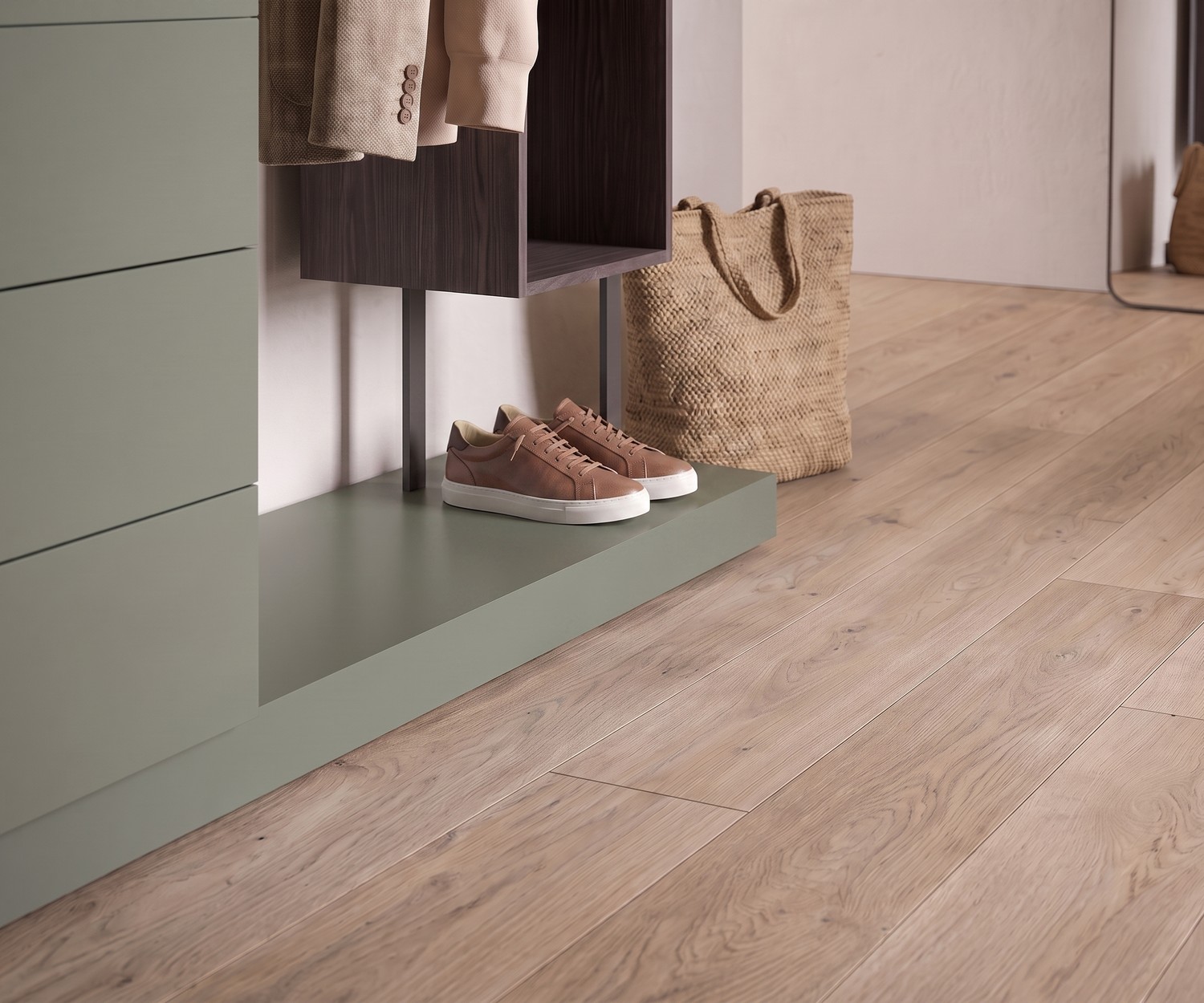Commode avec vestiaire Novamobili Easy 4 Commode avec vestiaire Novamobili Easy 4 pour entrée, module design vert avec étagère en bois et espace pour chaussures.