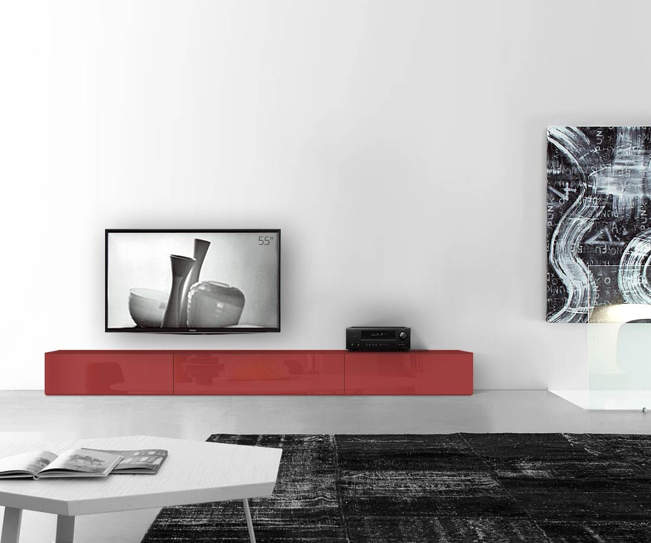 /Design lowboard base W300 H35 glanzend rood /Design lowboard base W300 H35 glanzend rood