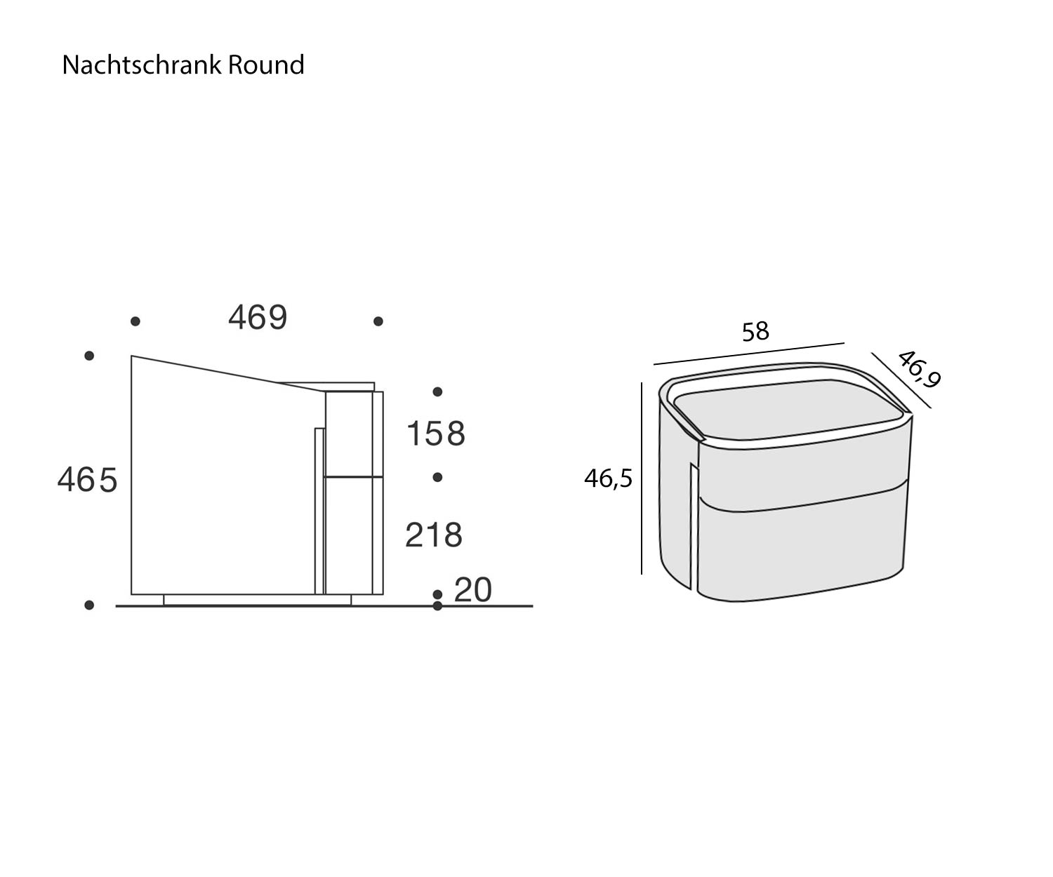 Livitalia Design nachtkastje Rond Afmetingen Schetsmaat Maten Livitalia Design nachtkastje Rond Afmetingen Schetsmaat Maten