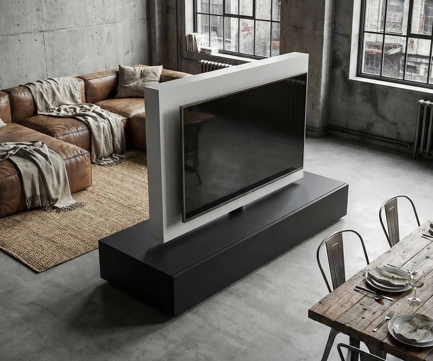 Livitalia Roto lowboard ruimteverdeler met draaibaar TV-paneel