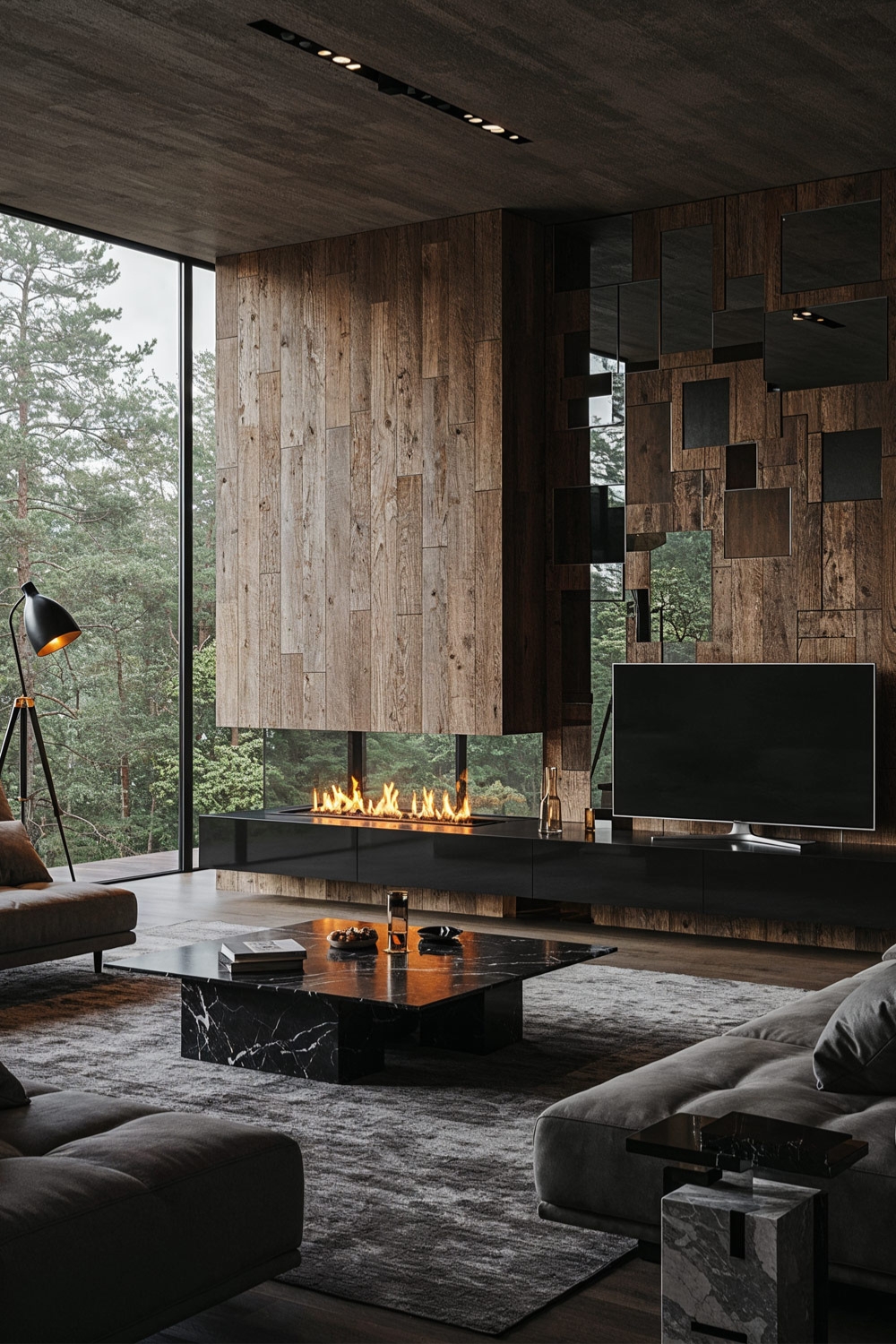 moderne-woonkamer-meubels-met-donkere-en-houtkleurige-oppervlakken-en-vlammende-e-haard