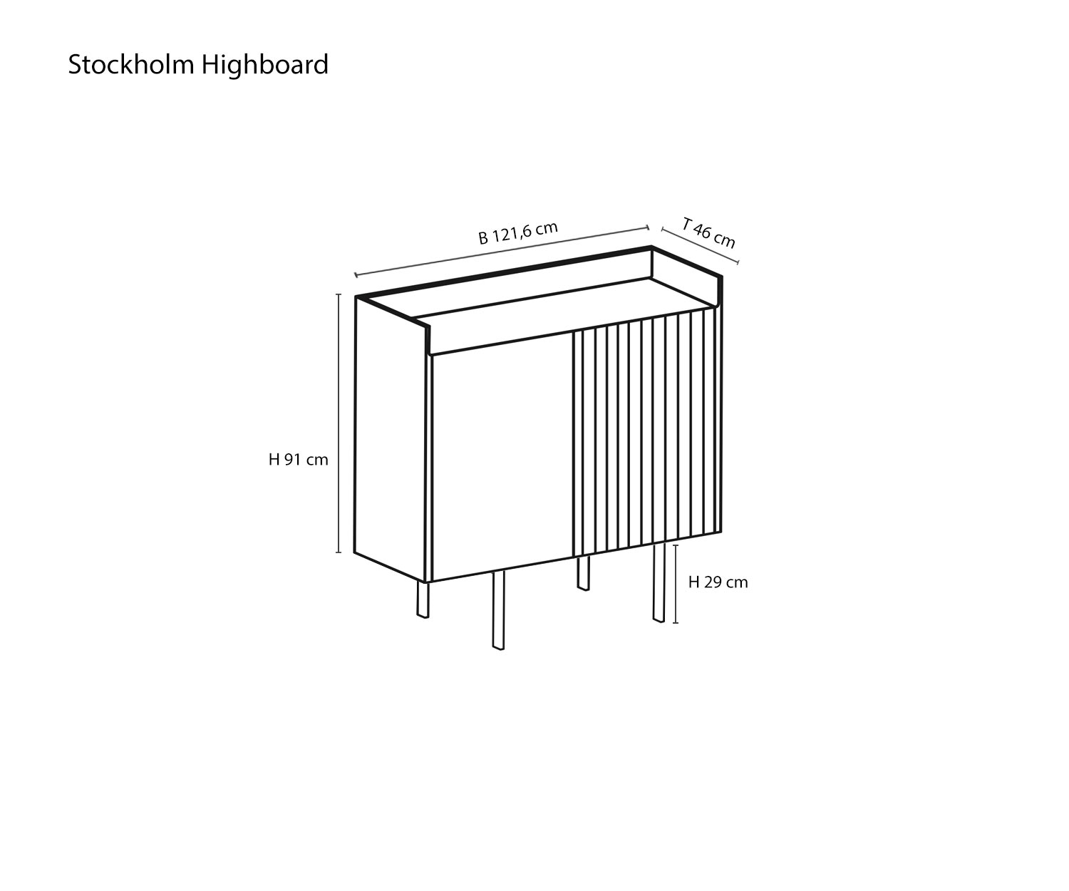 Design highboard van Punt Stockhiolm Schets Maten Afmetingen Design highboard van Punt Stockhiolm Schets Maten Afmetingen