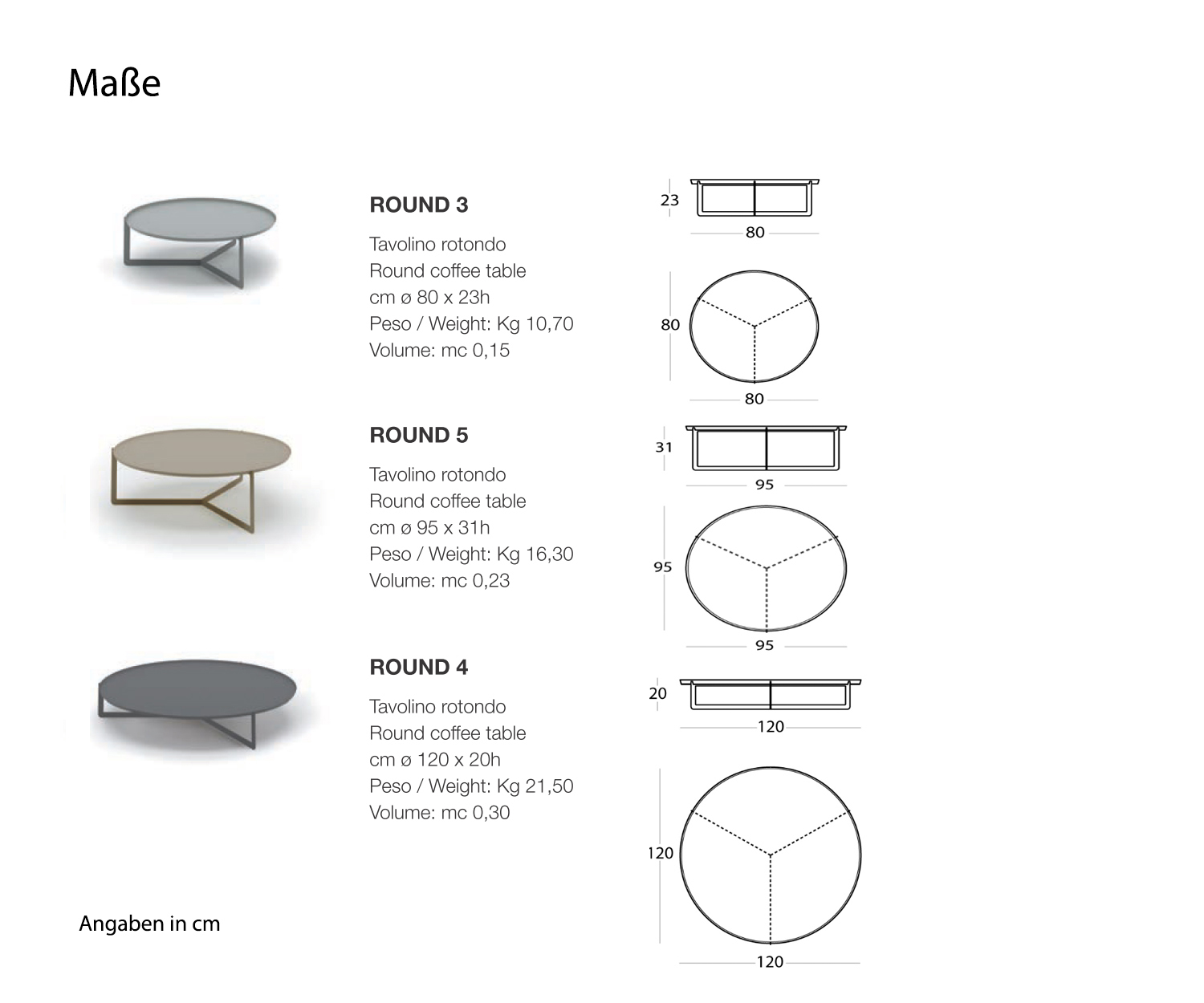 MEME Design Round Table basse Dimensions Dimensions Esquisse Tailles