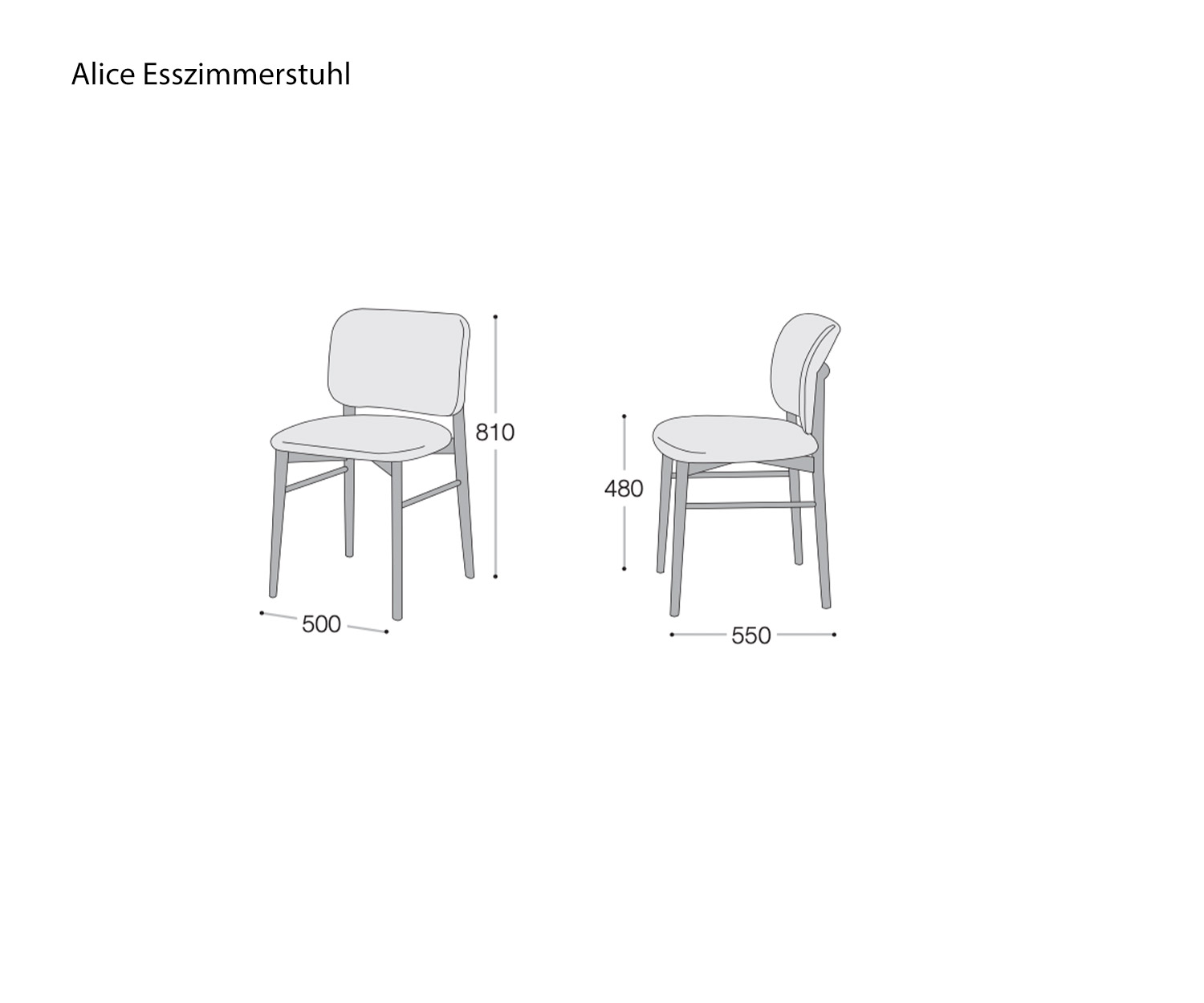 Livitalia Chaise de salle à manger Alice Dimensions de l'esquisse Livitalia Chaise de salle à manger Alice Dimensions de l'esquisse