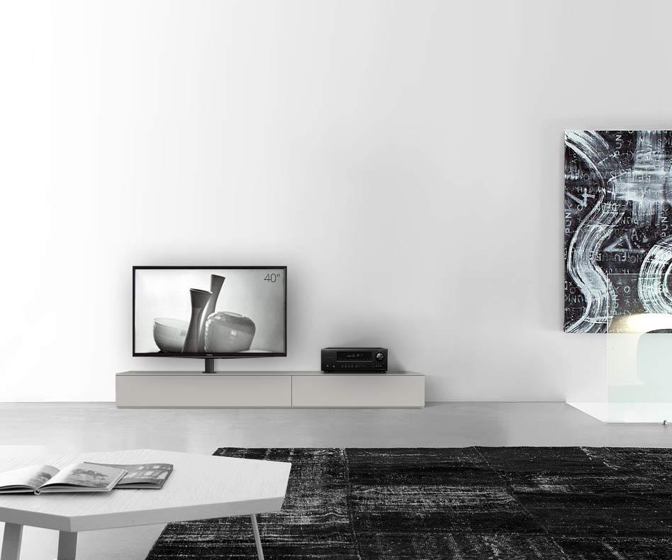 Design lowboard configurator met TV-houder basisbreedte 210 25,5 54,6 links mat lichtgrijs
