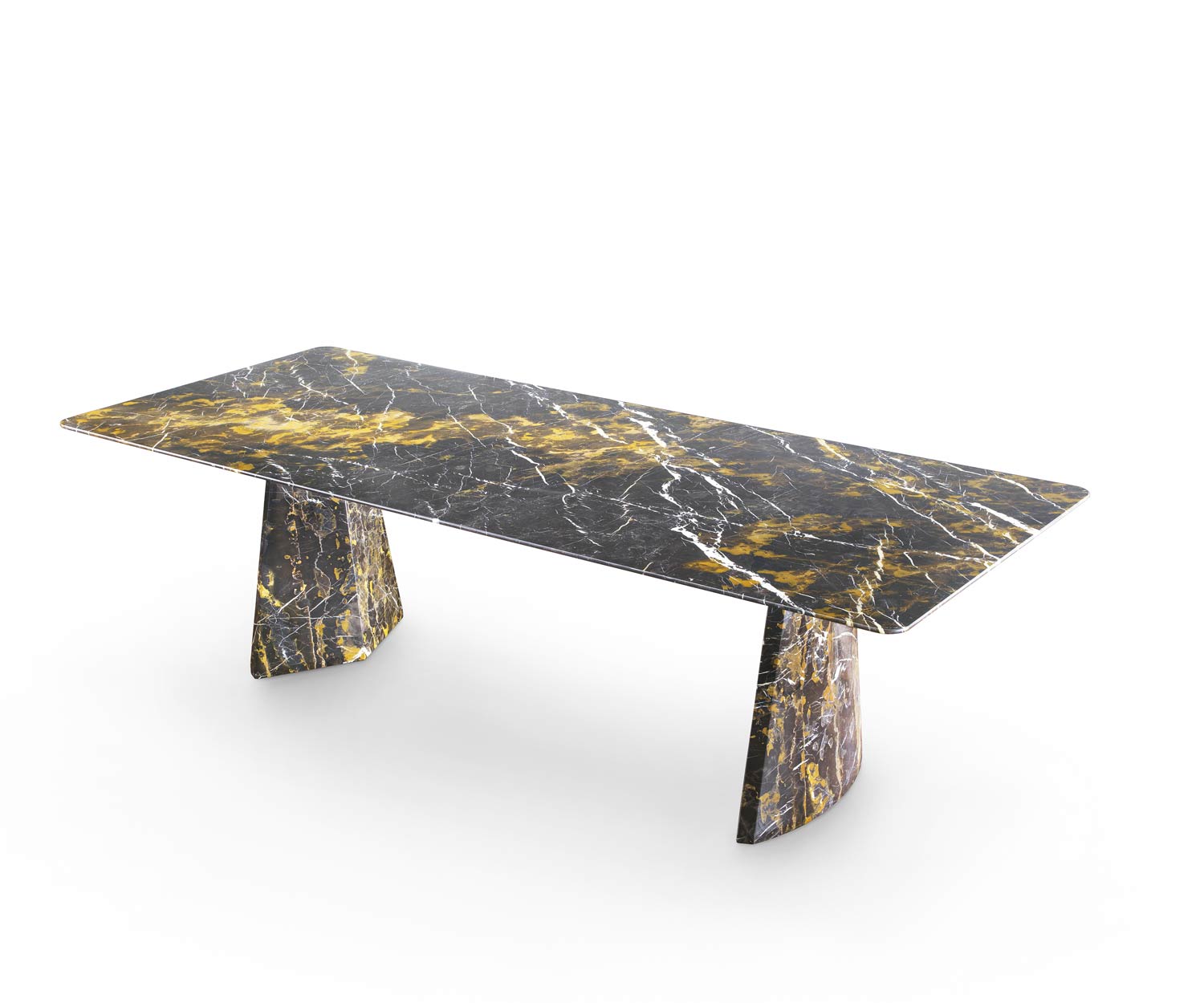 Luxe Marelli Hebo marmeren eettafel goud en zwart met twee poten Luxe Marelli Hebo marmeren eettafel goud en zwart met twee poten