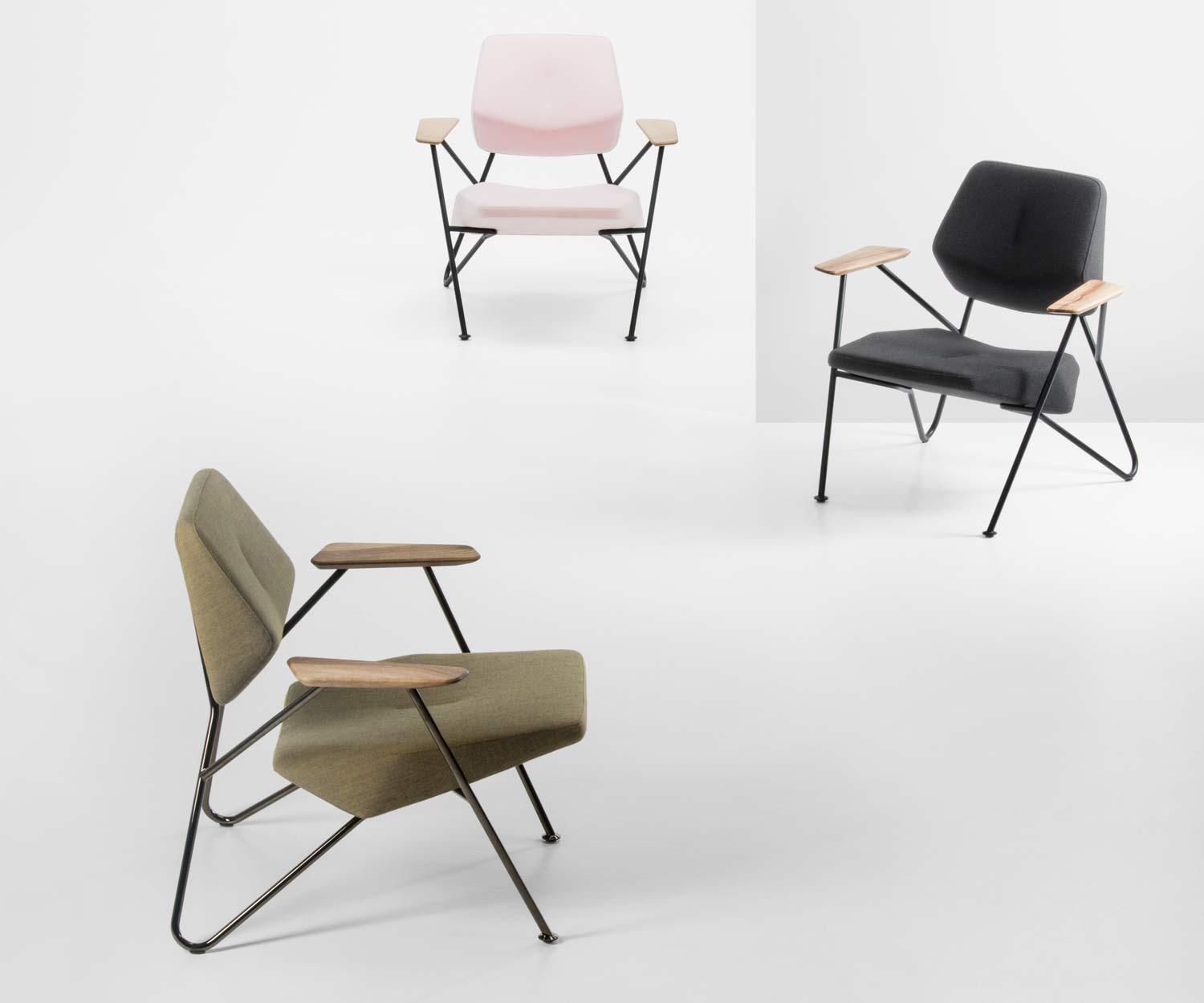 Prostoria Polygoon design fauteuil in groen, roze en grijs