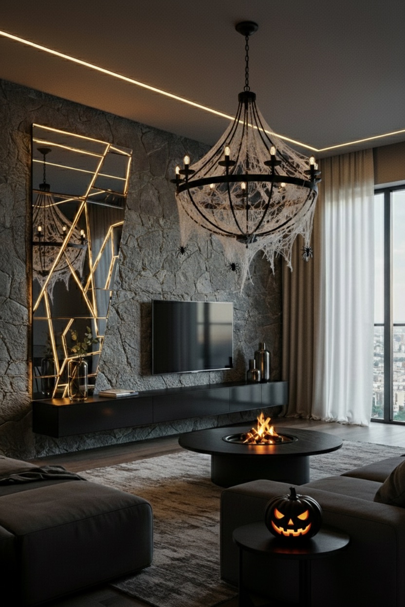 woonkamer-met-kroonluchter-halloween-decoratie-luxueus