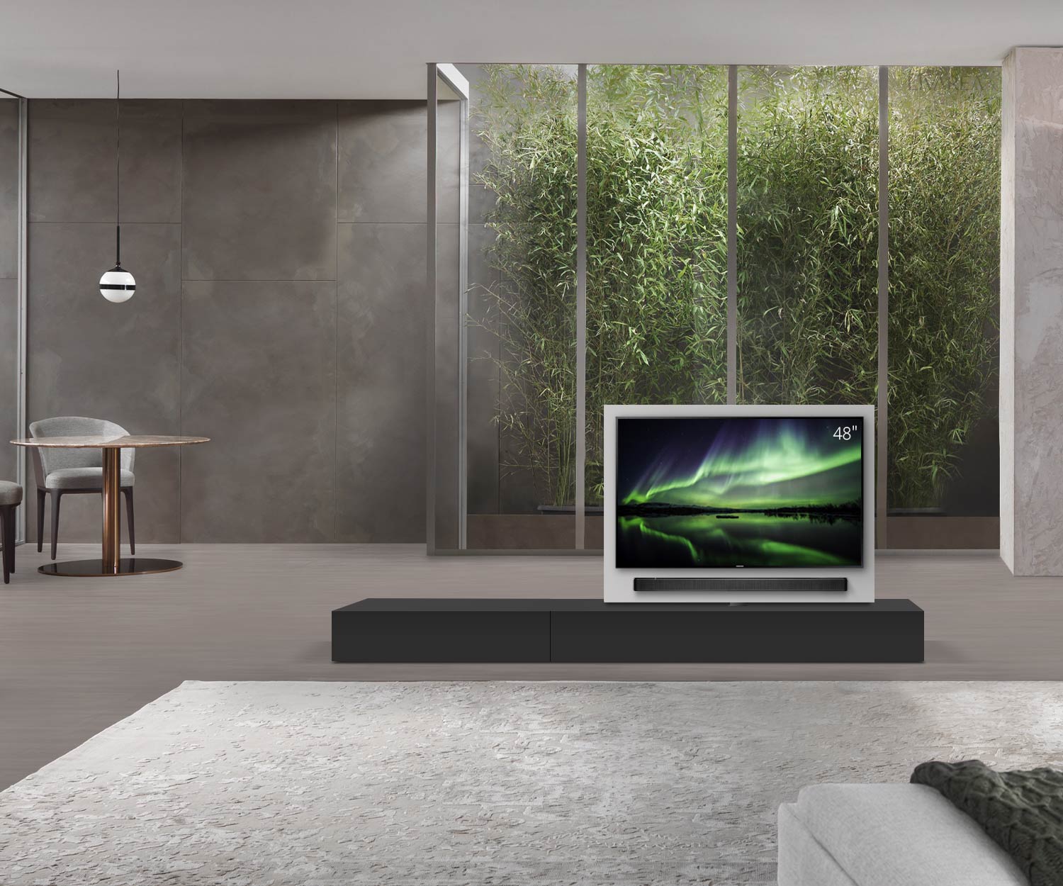 Livitalia Roto design lowboard ruimteverdeler met draaibaar TV-paneel B150 50 H25 D47 NeroM B90li oBox Livitalia Roto design lowboard ruimteverdeler met draaibaar TV-paneel B150 50 H25 D47 NeroM B90li oBox