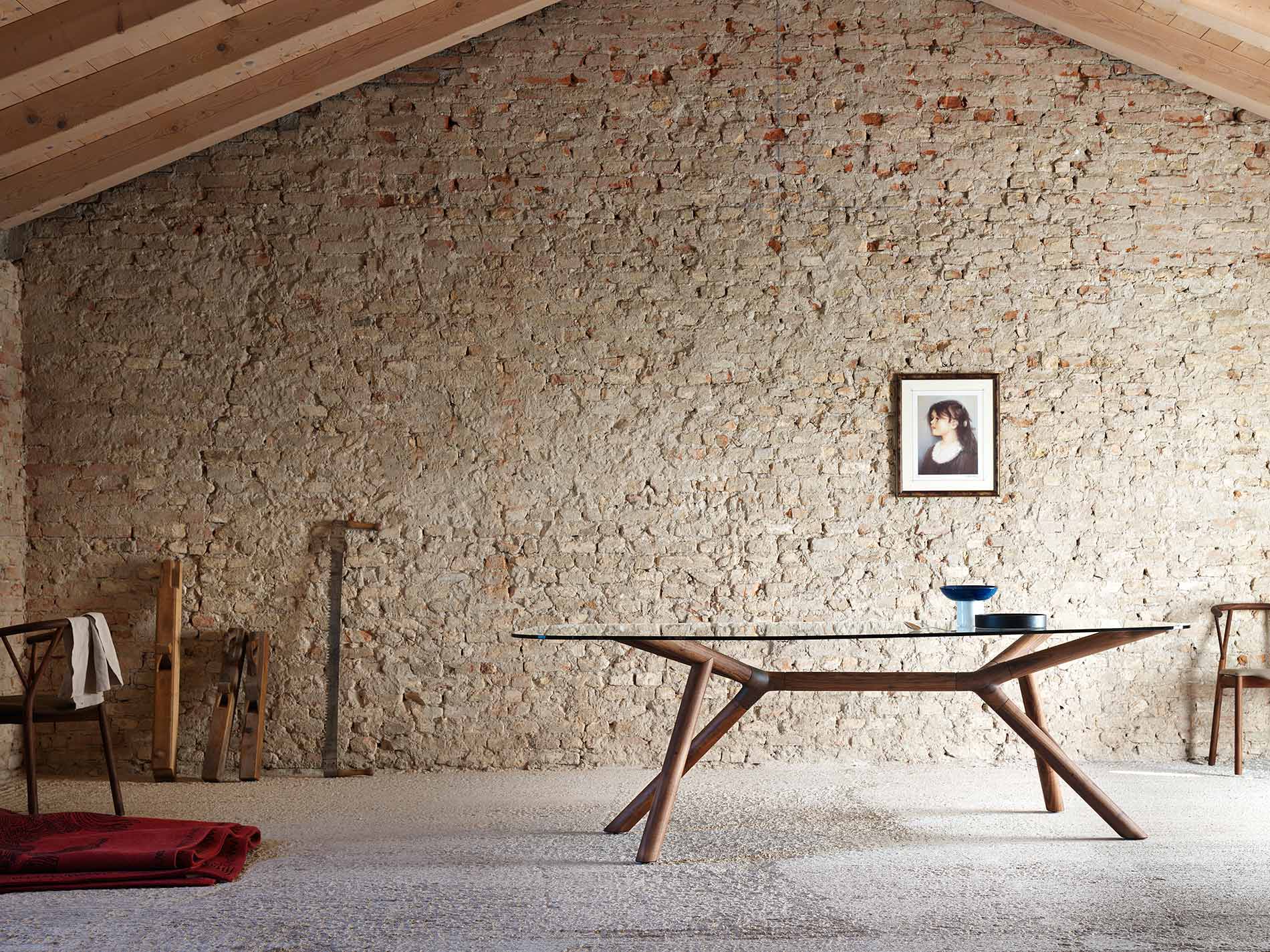 Design houten glazen tafel uit Italië