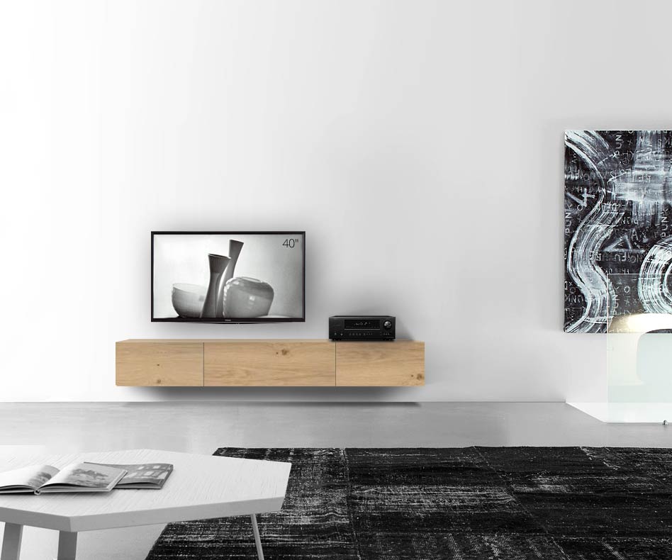 Livitalia Wood design lowboard configurator wand 210 cm 32 cm 56 cm licht eiken Livitalia Wood design lowboard configurator wand 210 cm 32 cm 56 cm licht eiken