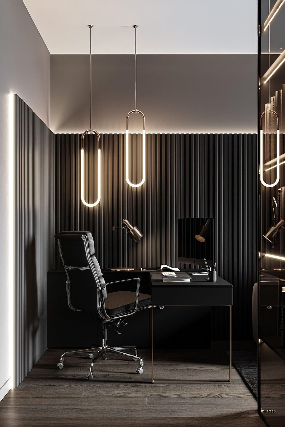 espace-de-travail-moderne-avec-chaise-de-bureau-design-et-bureau-sous-des-luminaires-futuristes