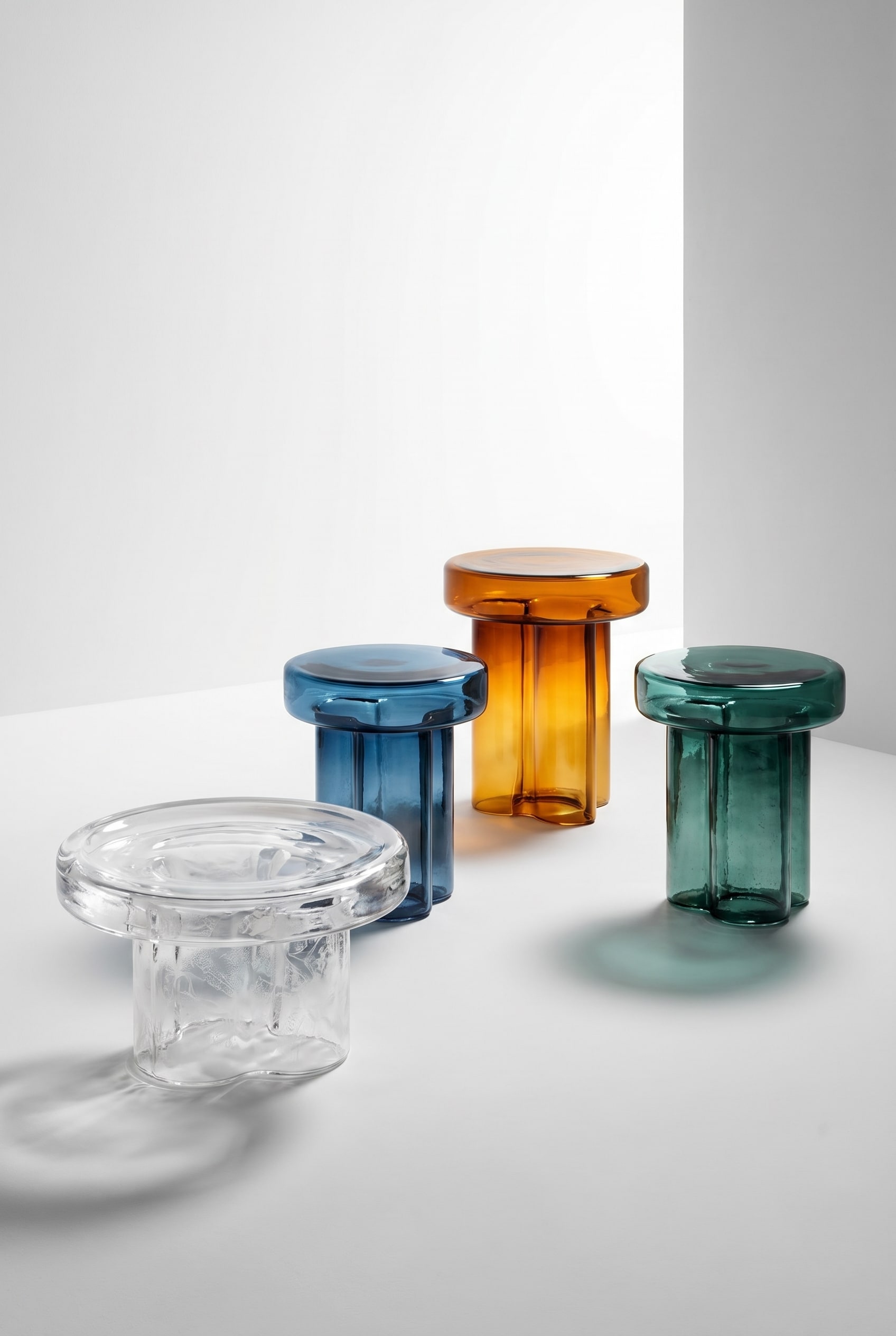 Variantes de couleur de la table basse Miniforms Soda en Iced, Bleu, Ambre et Vert Pétrole