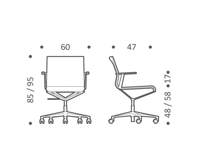 ICF Chaise de bureau design Stick H 37 cm avec roulettes Dimensions