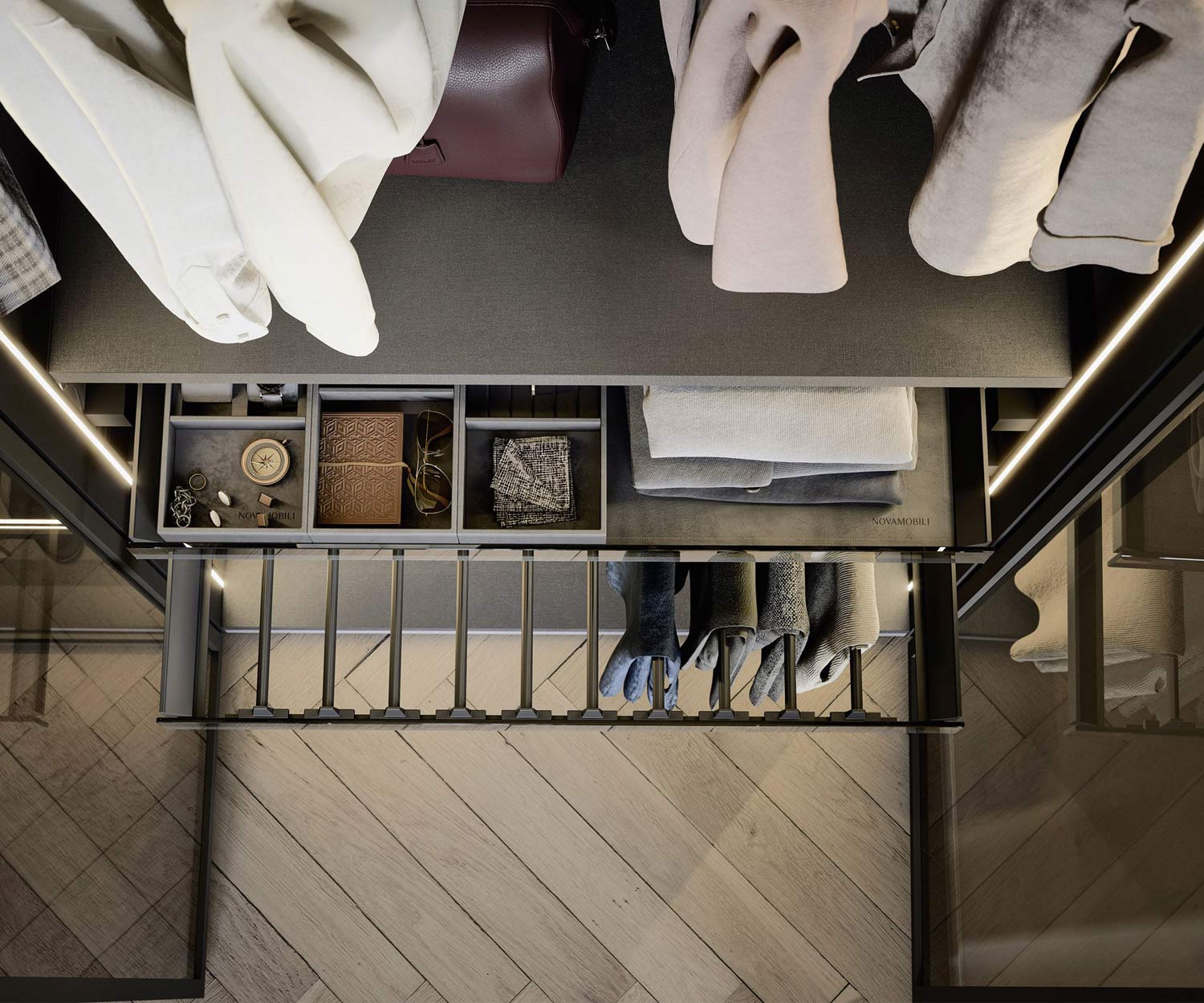 Novamobili Armoire Perry portes vitrées avec éclairage Novamobili Armoire Perry portes vitrées avec éclairage