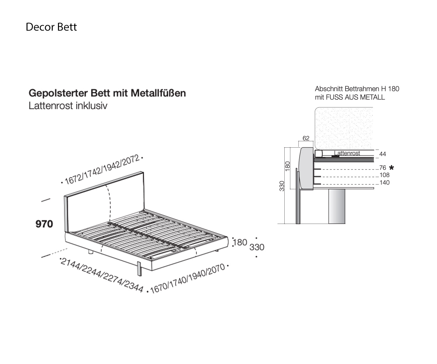 Decor bed Livitalia Schets Afmetingen Maten Decor bed Livitalia Schets Afmetingen Maten