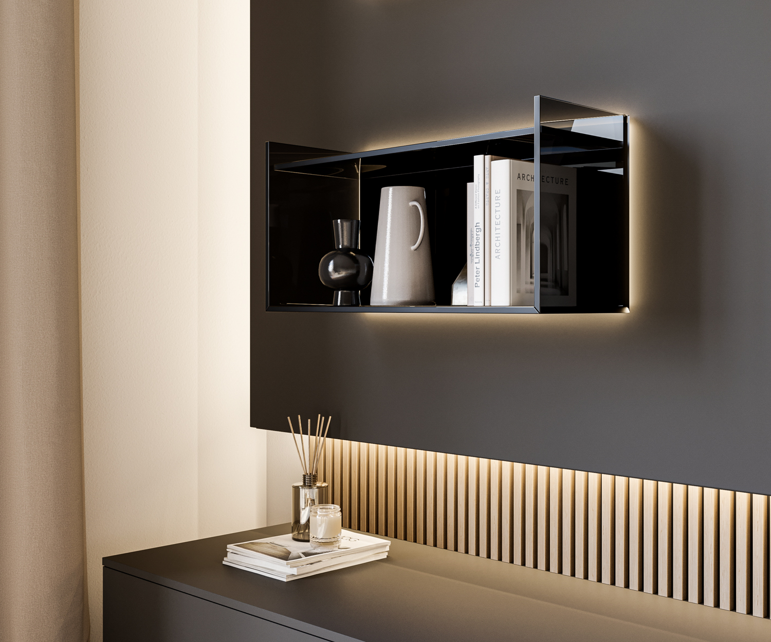 Étagère murale moderne Livitalia Design en verre avec éclairage LED Étagère murale moderne Livitalia Design en verre avec éclairage LED