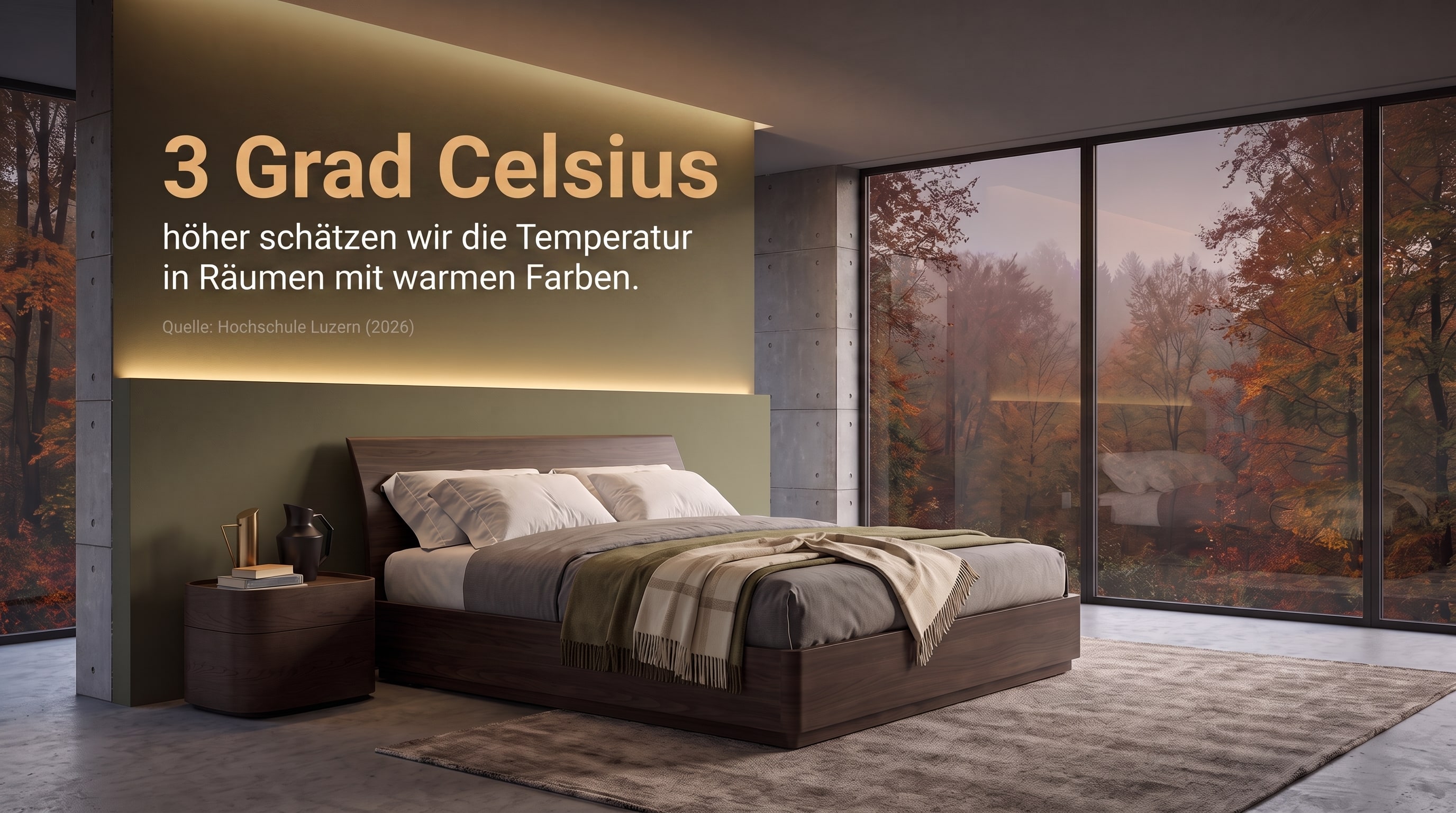 3 Grad Celsius &ndash; plus haut nous estimons la temp&eacute;rature dans les pi&egrave;ces aux couleurs chaudes.