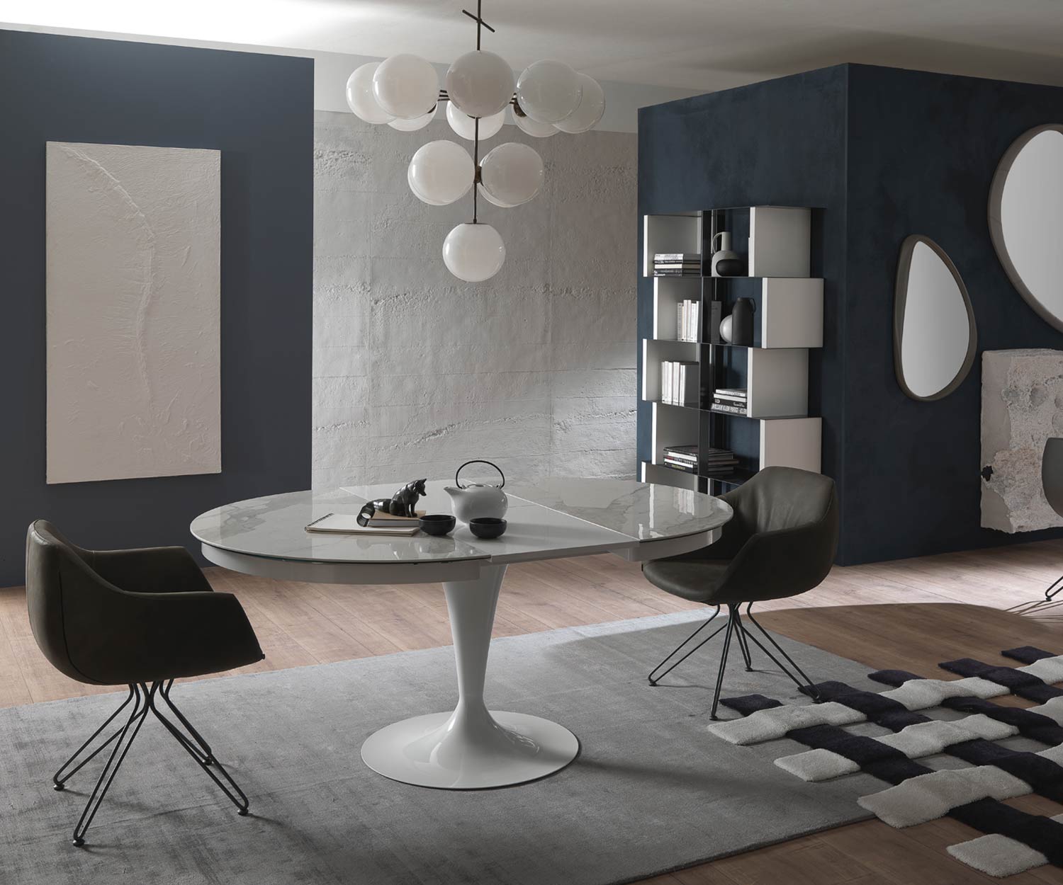 Table de salle à manger extensible Eclipse de Ozzio avec Calacatta Blanc Plateau de table en marbre Verre Table de salle à manger extensible Eclipse de Ozzio avec Calacatta Blanc Plateau de table en marbre Verre