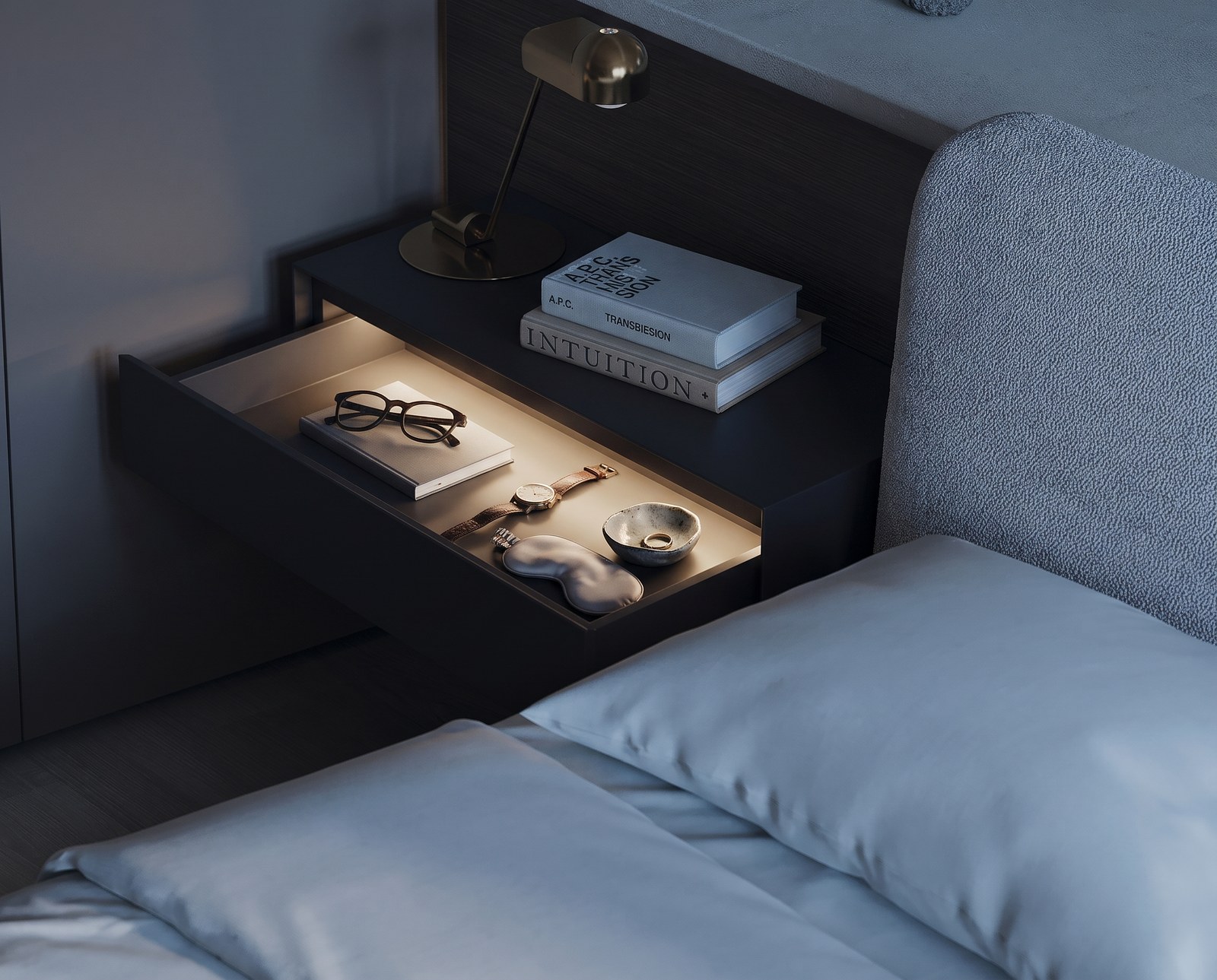 Table de nuit moderne Livitalia Design pour boxspring simple suspendu