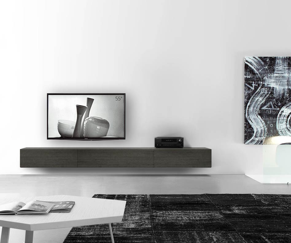 Livitalia Bois Design Lowboard Configurateur mural 300 cm 32 cm 46 cm Chêne gris