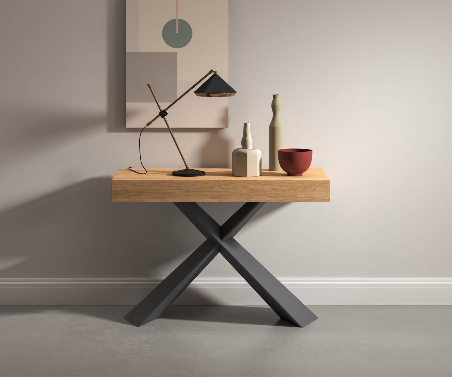 Ozzio_Design bois métal console T024  Ozzio_Design bois métal console T024