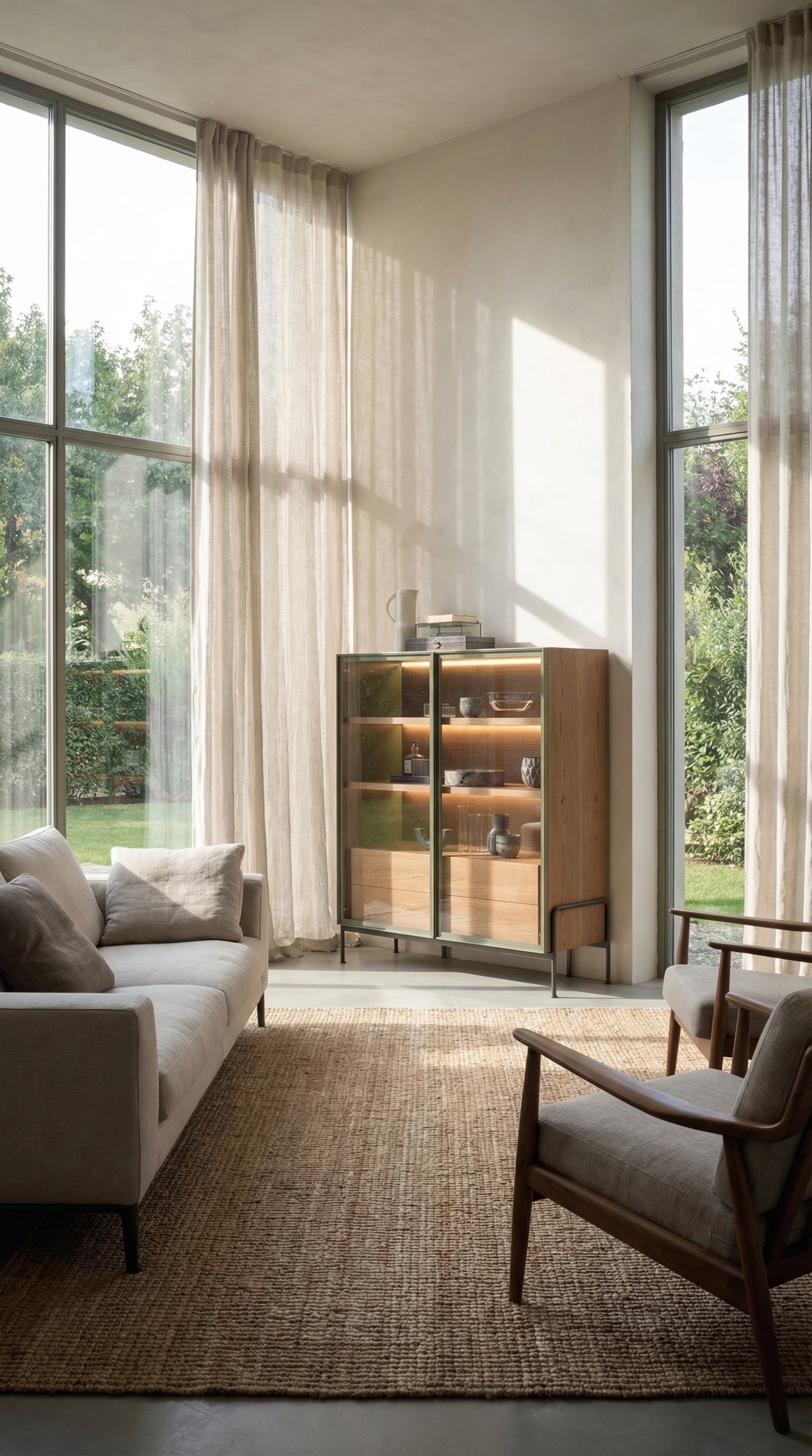 Novamobili Belt Highboard met hout- en metaaldetails in een stijlvolle woonomgeving.