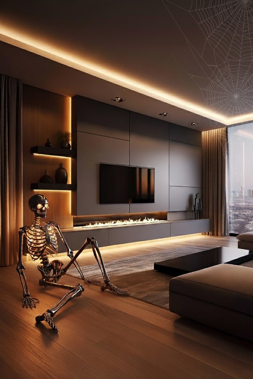 woonkamer-halloween-met-lichtgevend-skelet