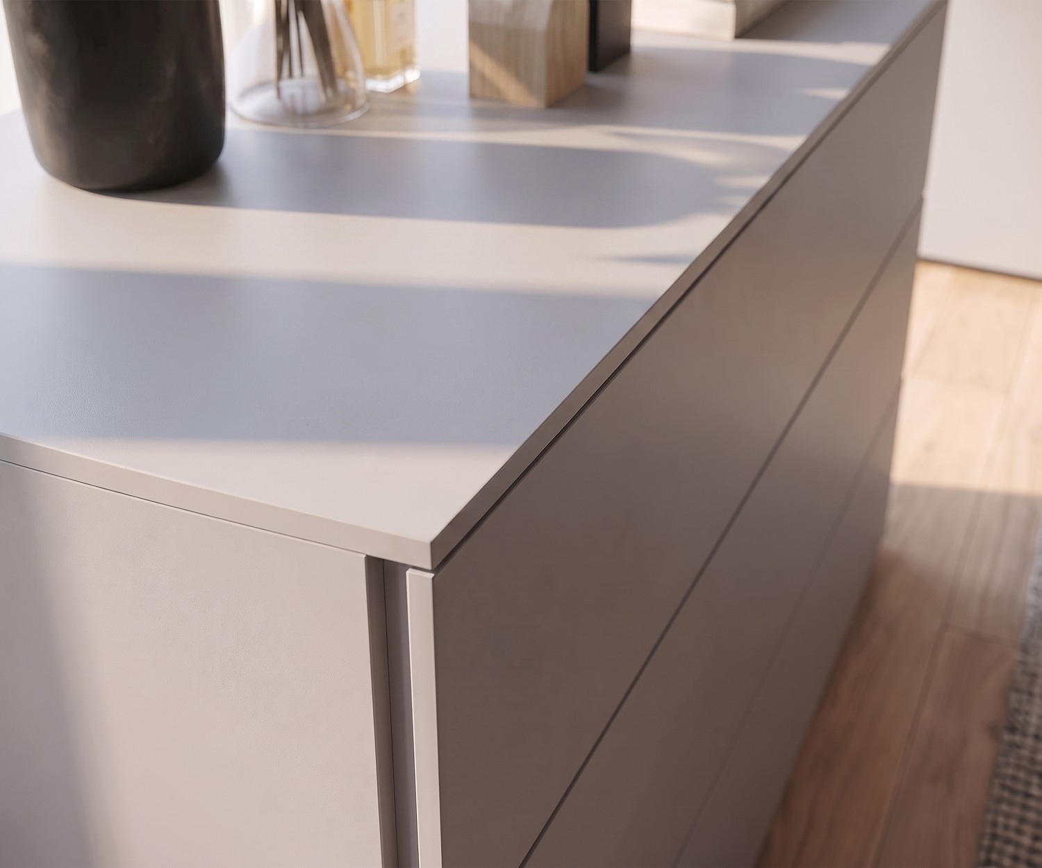 Commode moderne Livitalia Atena gris clair Commode de chambre Atena par Livitalia, design moderne sans poignée en gris clair mat.