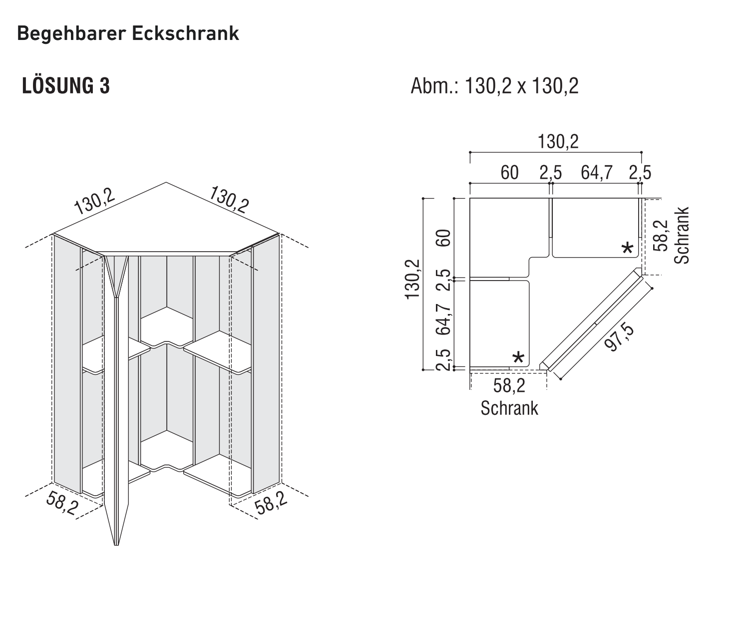 Armoire d'angle design accessible 130x130 cm Alfa YNCA Armoire d'angle design accessible 130x130 cm Alfa YNCA