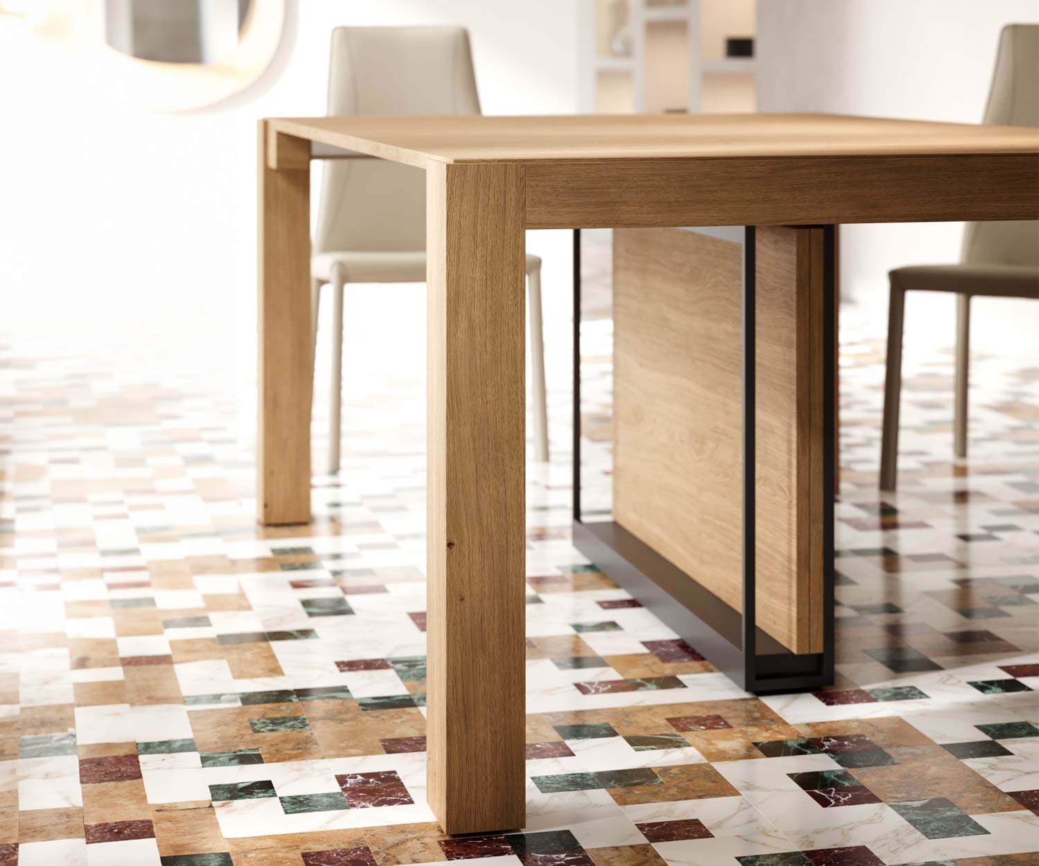 OzzioA3 Table de salle à manger extensible pieds carrés OzzioA3 Table de salle à manger extensible pieds carrés