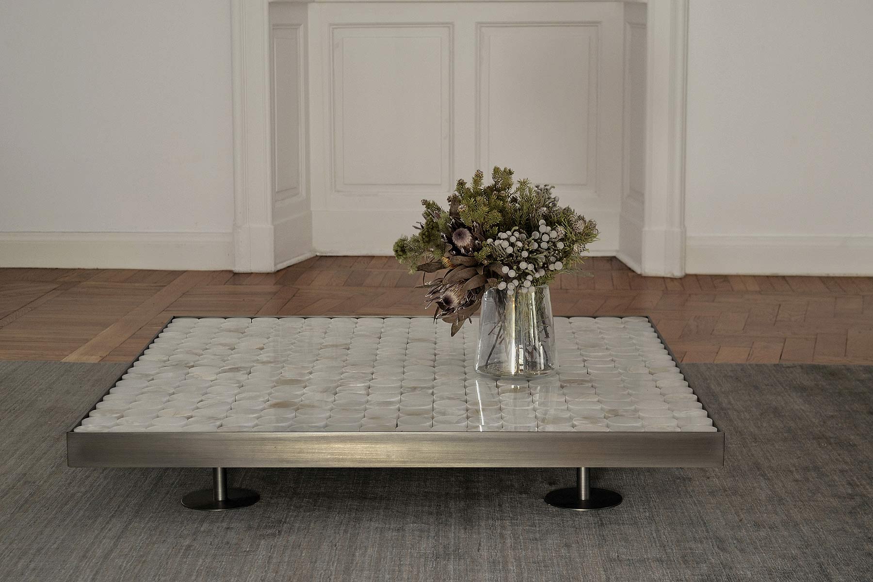 Luxe roestvrijstalen onyx salontafel Luxe roestvrijstalen onyx salontafel