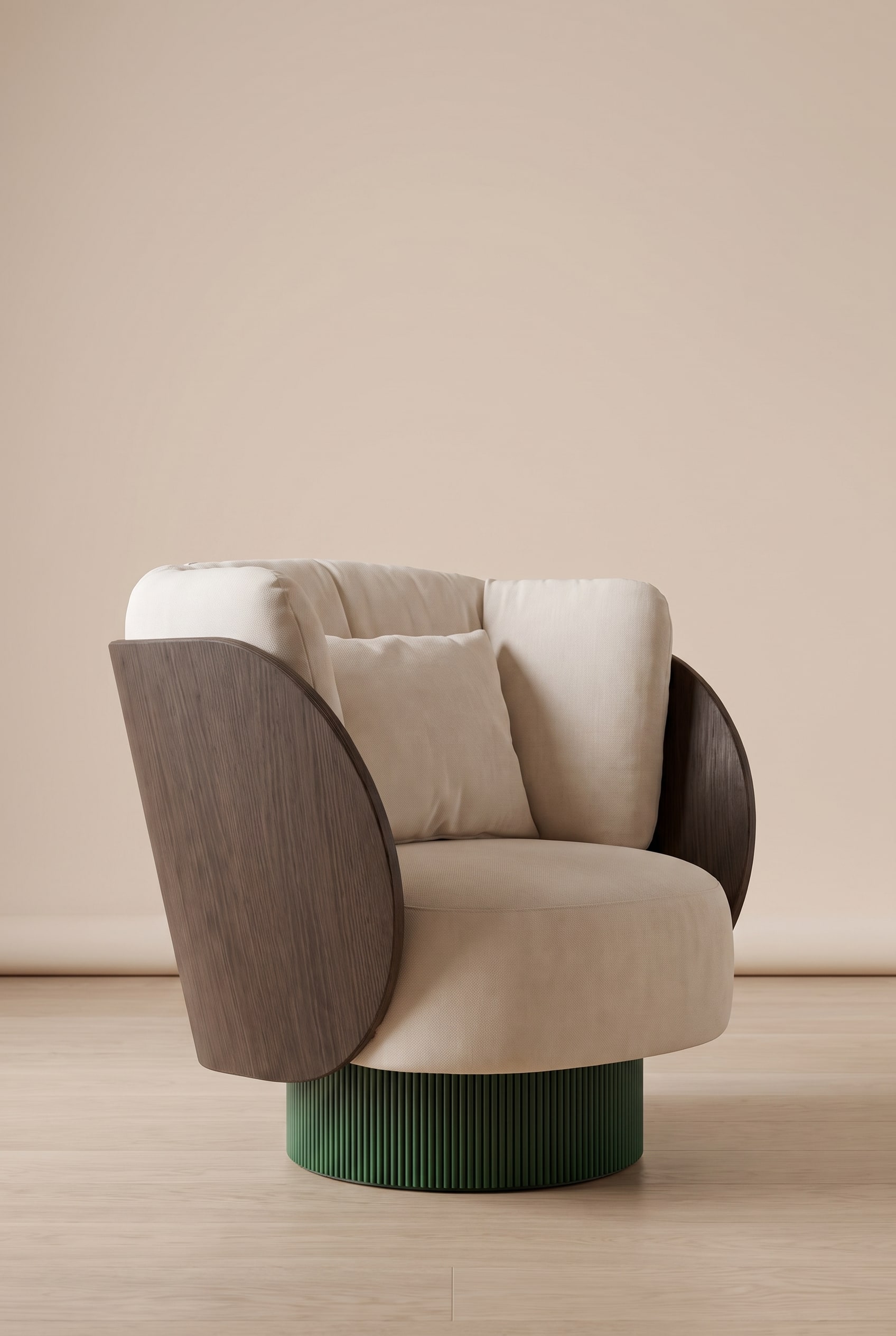 Le fauteuil lounge Punt Dune avec dossier en bois courb&eacute; de Monica Armani.