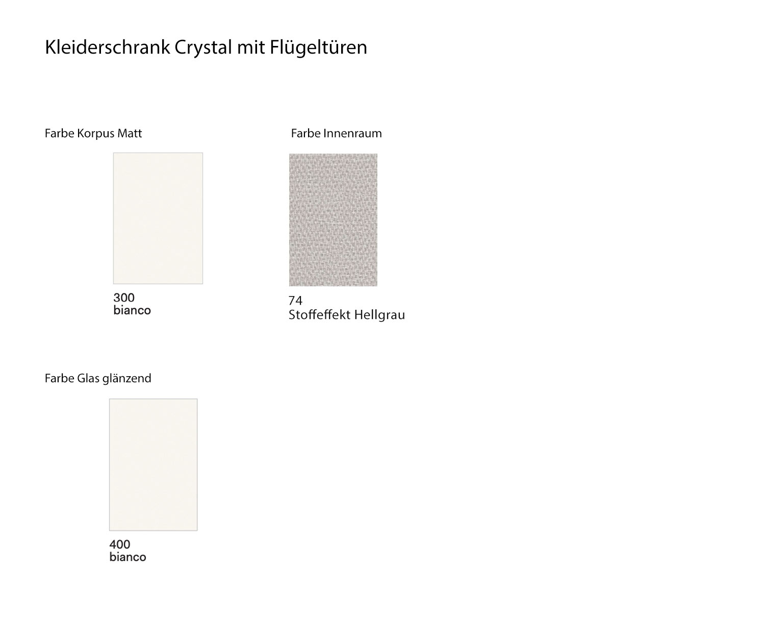Kleurenoverzicht Novamobili Crystal kledingkast met stofeffect lichtgrijs interieur
