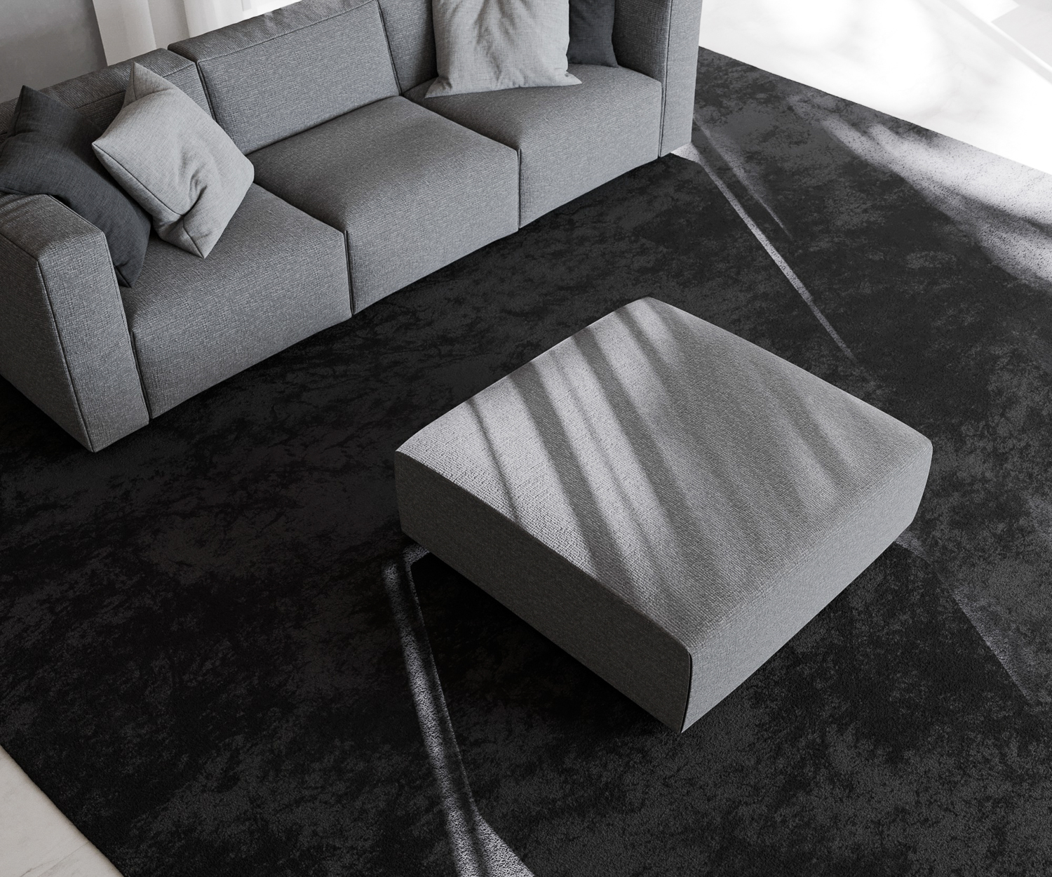 Tabouret design Match Prosoria d'en haut housse grise confortable mobilier de salon pour salon surface rectangulaire Pouf