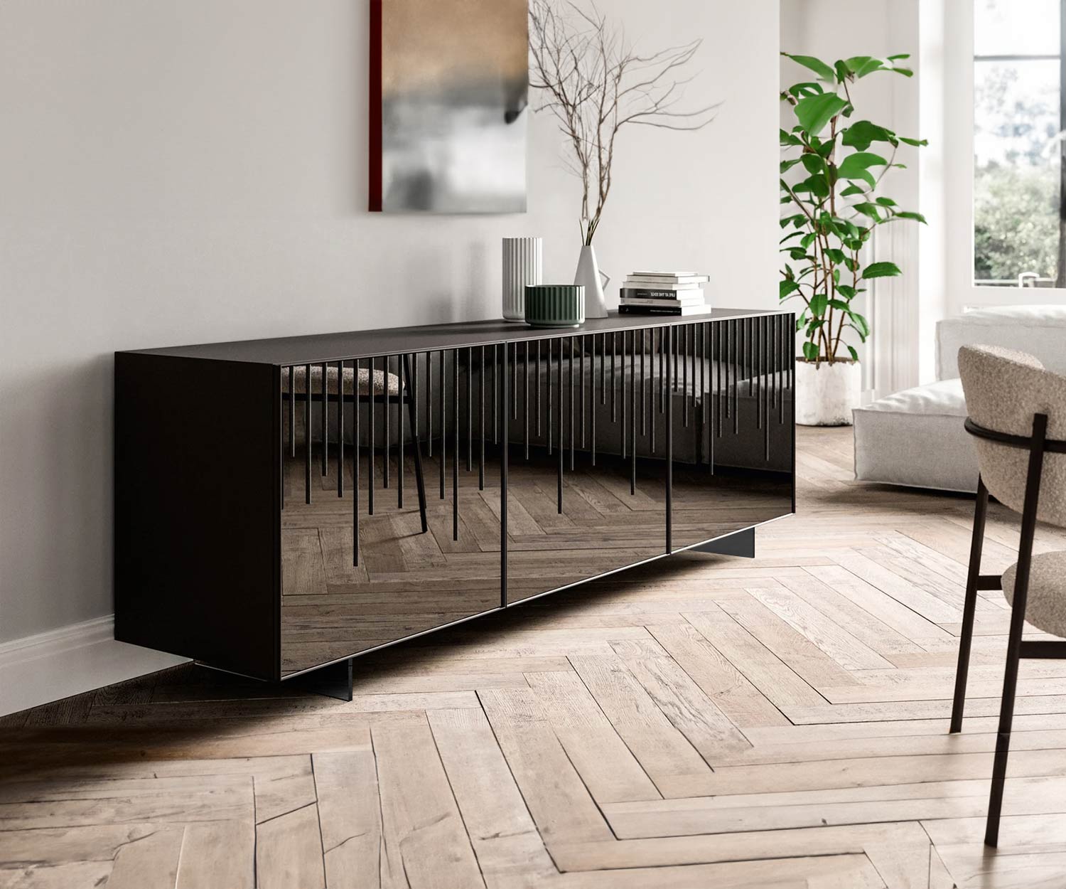 TV lowboard met metalen pootjes hout carbone zwart eiken TV lowboard met metalen pootjes hout carbone zwart eiken