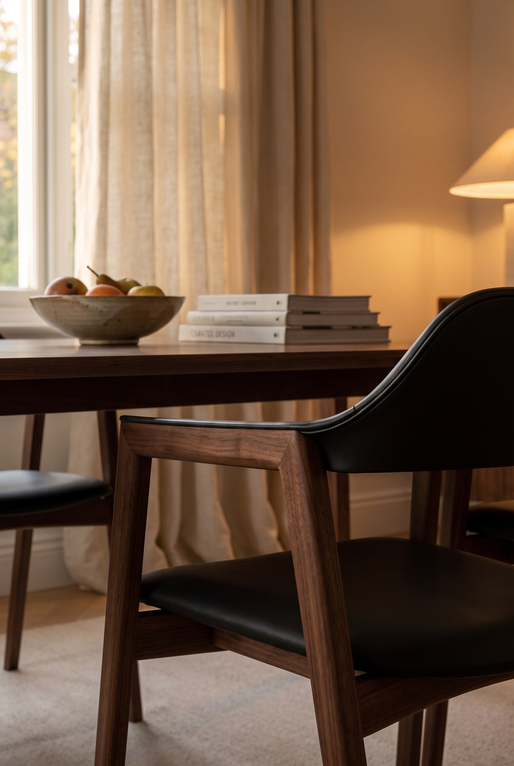 Vue détaillée du fauteuil Conde House Ten en bois foncé, montrant des assemblages de bois fluides et sans couture