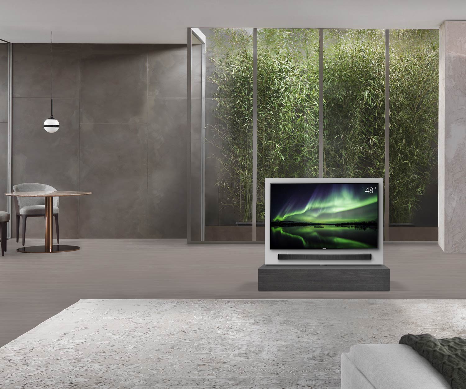 Livitalia Roto design lowboard ruimteverdeler met draaibaar TV-paneel B120 50 H25 D47 EiGr zonder oBox Livitalia Roto design lowboard ruimteverdeler met draaibaar TV-paneel B120 50 H25 D47 EiGr zonder oBox