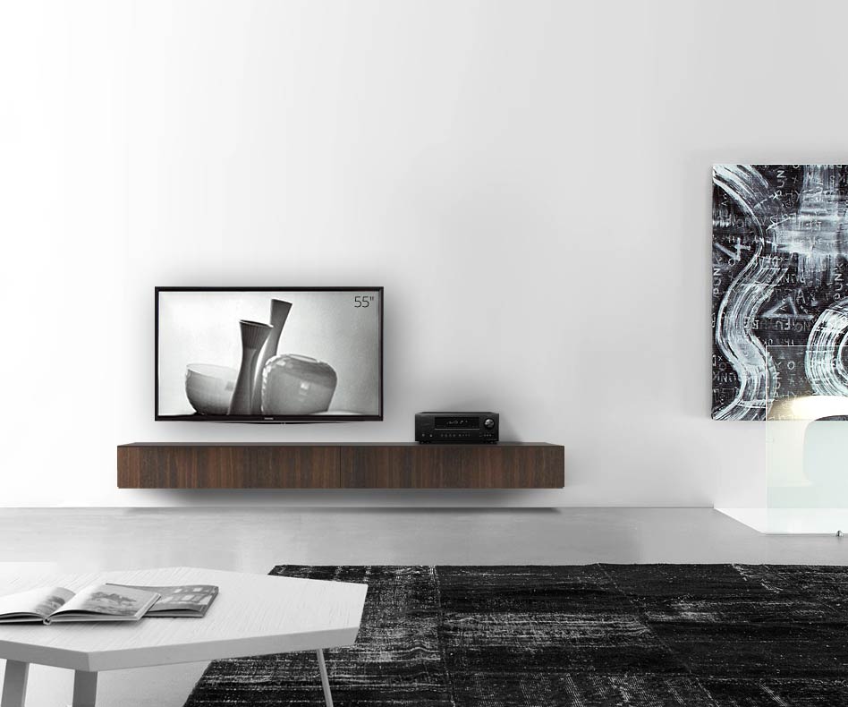 Livitalia Houten design lowboard configurator wand 240 cm 24 cm 56 cm bruin eiken Livitalia Houten design lowboard configurator wand 240 cm 24 cm 56 cm bruin eiken