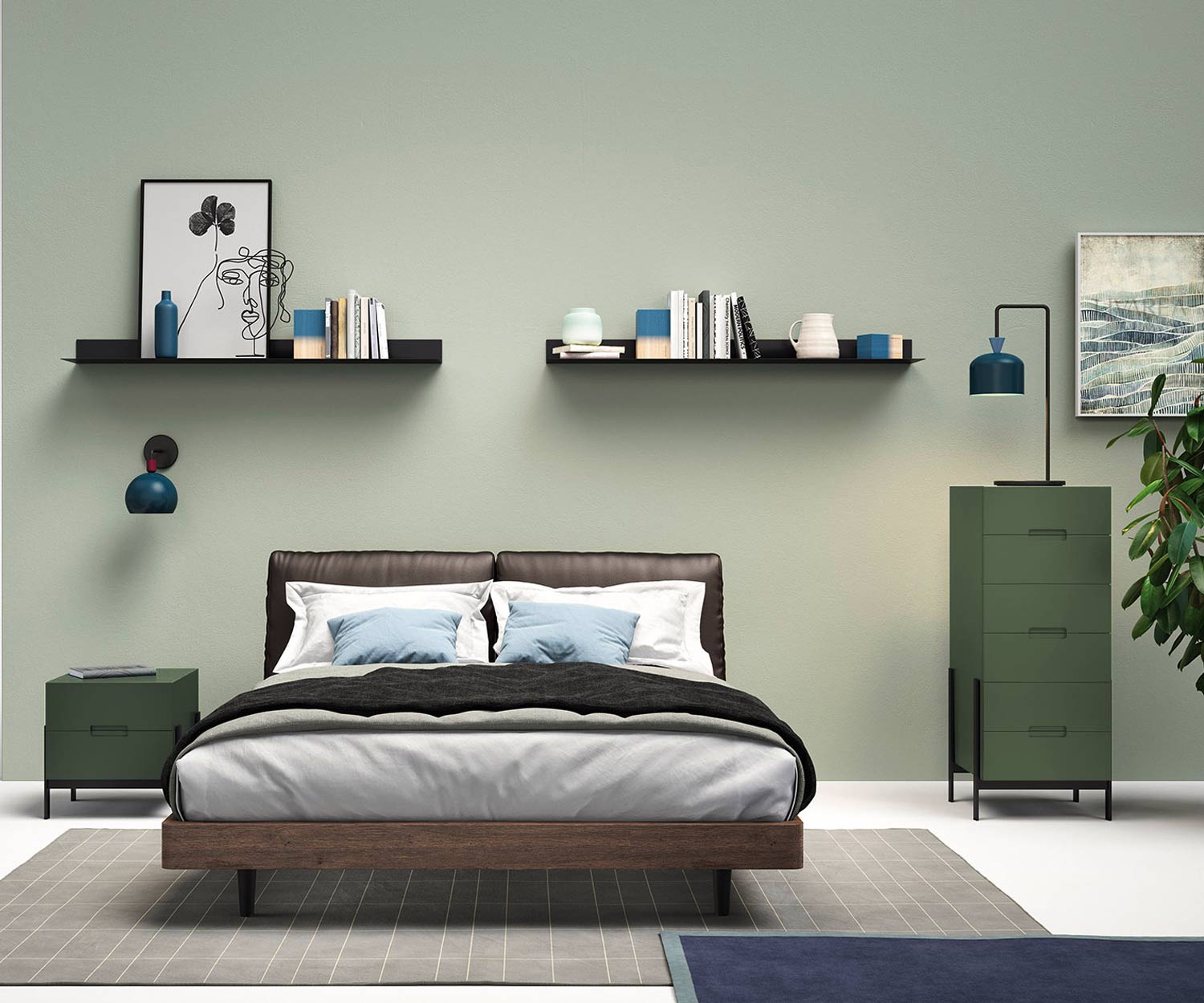 Exclusif Novamobili Commode haute design Float en vert dans la chambre à coucher