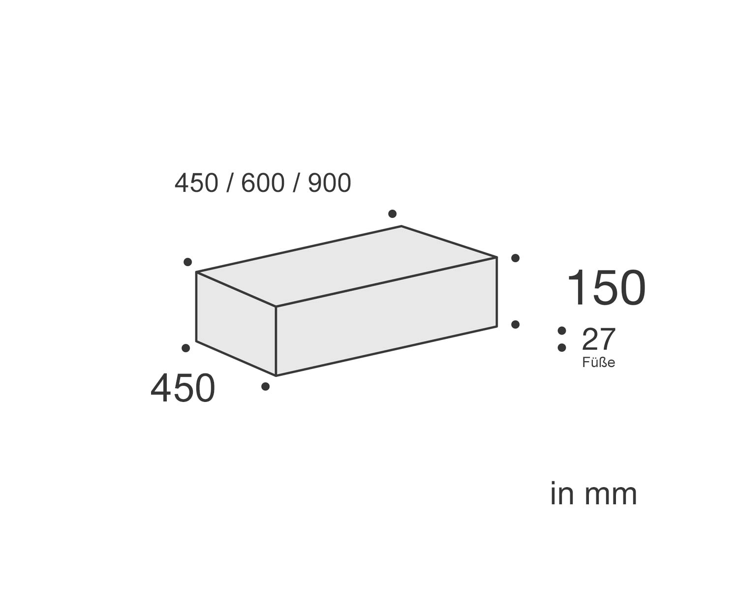 Ecletto Design Table de chevet 1 tiroir suspendu Esquisse Dimensions