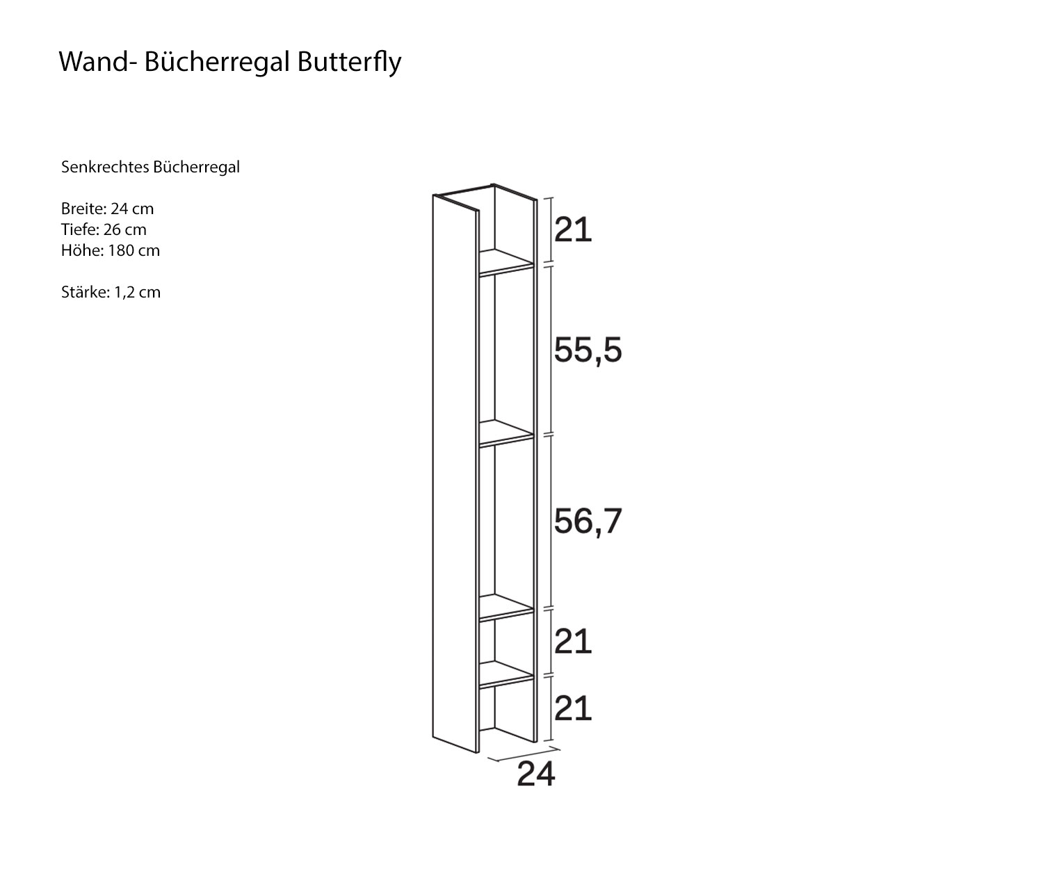 Novamobili Vlinder boekenplank Horizontale afmetingen Novamobili Vlinder boekenplank Horizontale afmetingen