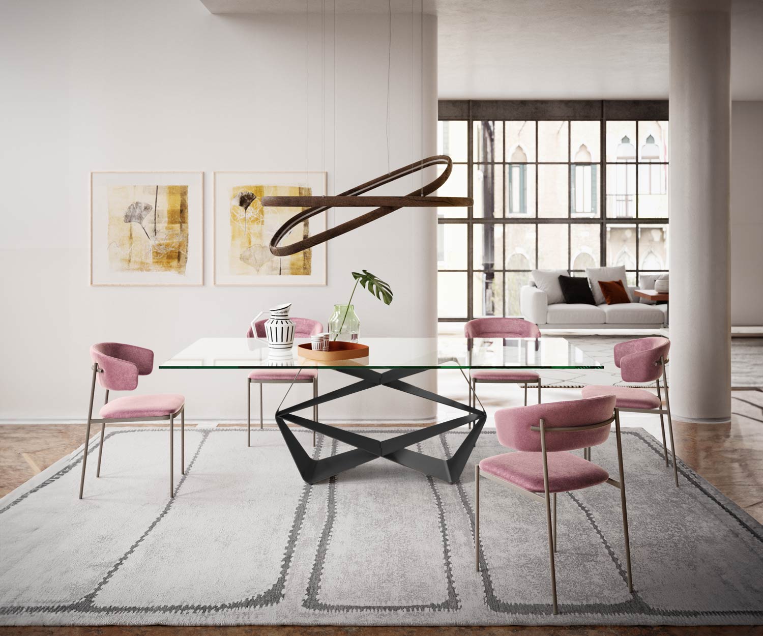 Table de salle à manger moderne en verre, rectangulaire 240 cm Table de salle à manger moderne en verre, rectangulaire 240 cm