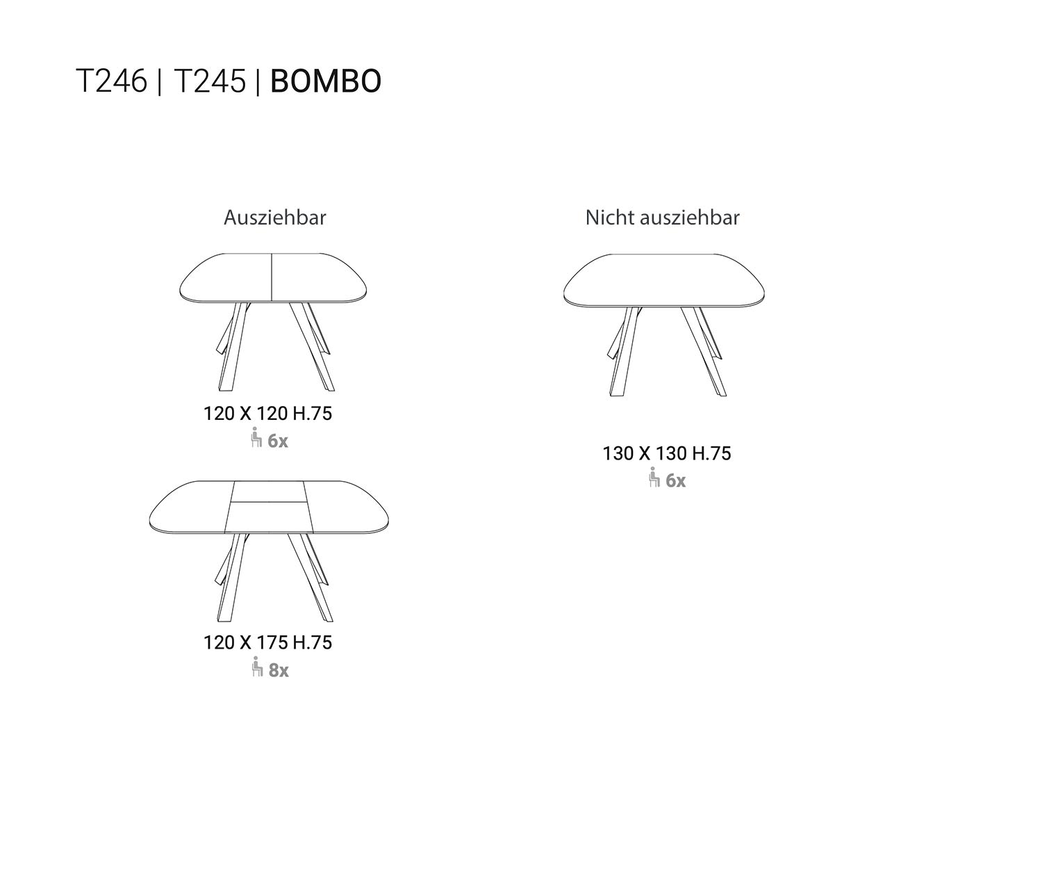 Ozzio Eettafel Bombo T245 T246 Schets tekening Ozzio Eettafel Bombo T245 T246 Schets tekening