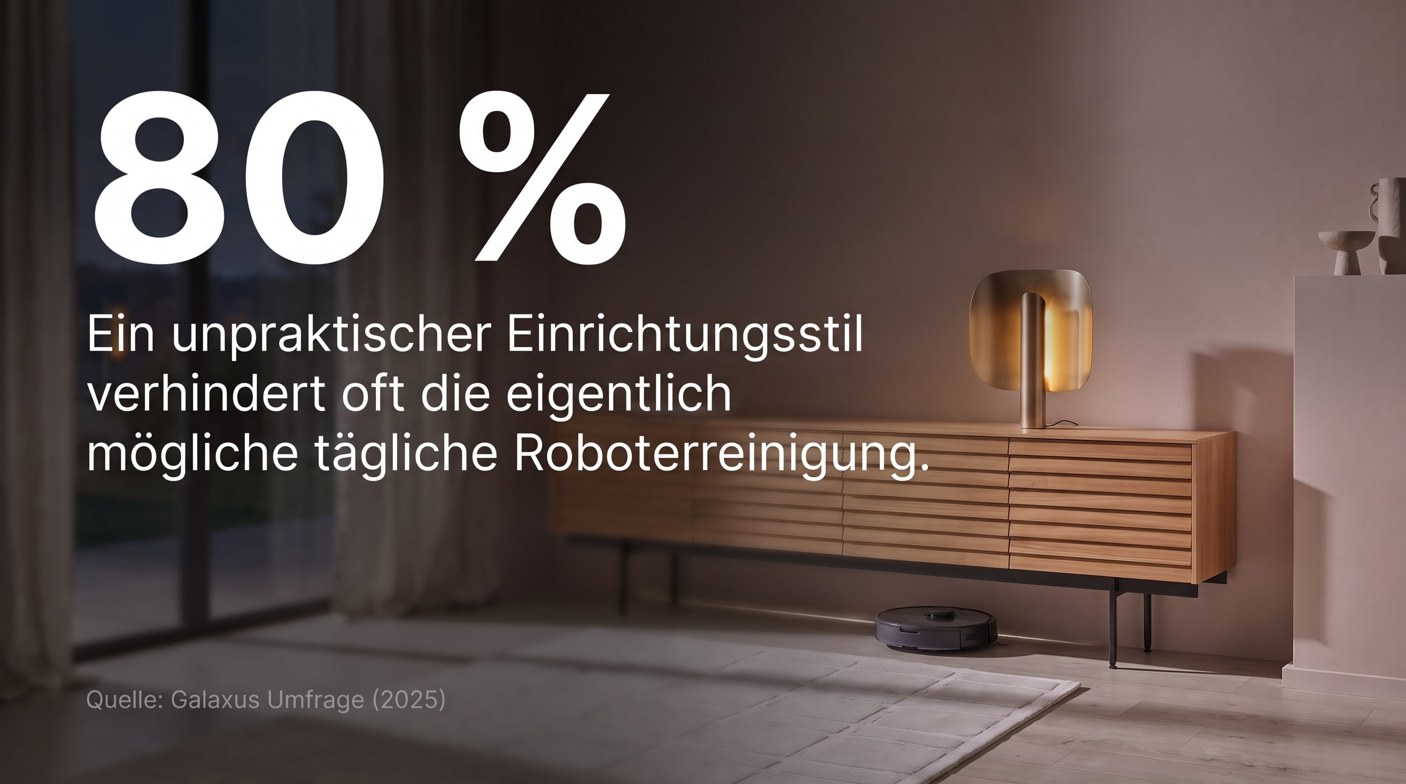 80 % &ndash; Un style d'am&eacute;nagement int&eacute;rieur peu pratique emp&ecirc;che souvent le nettoyage quotidien par robot, pourtant possible.