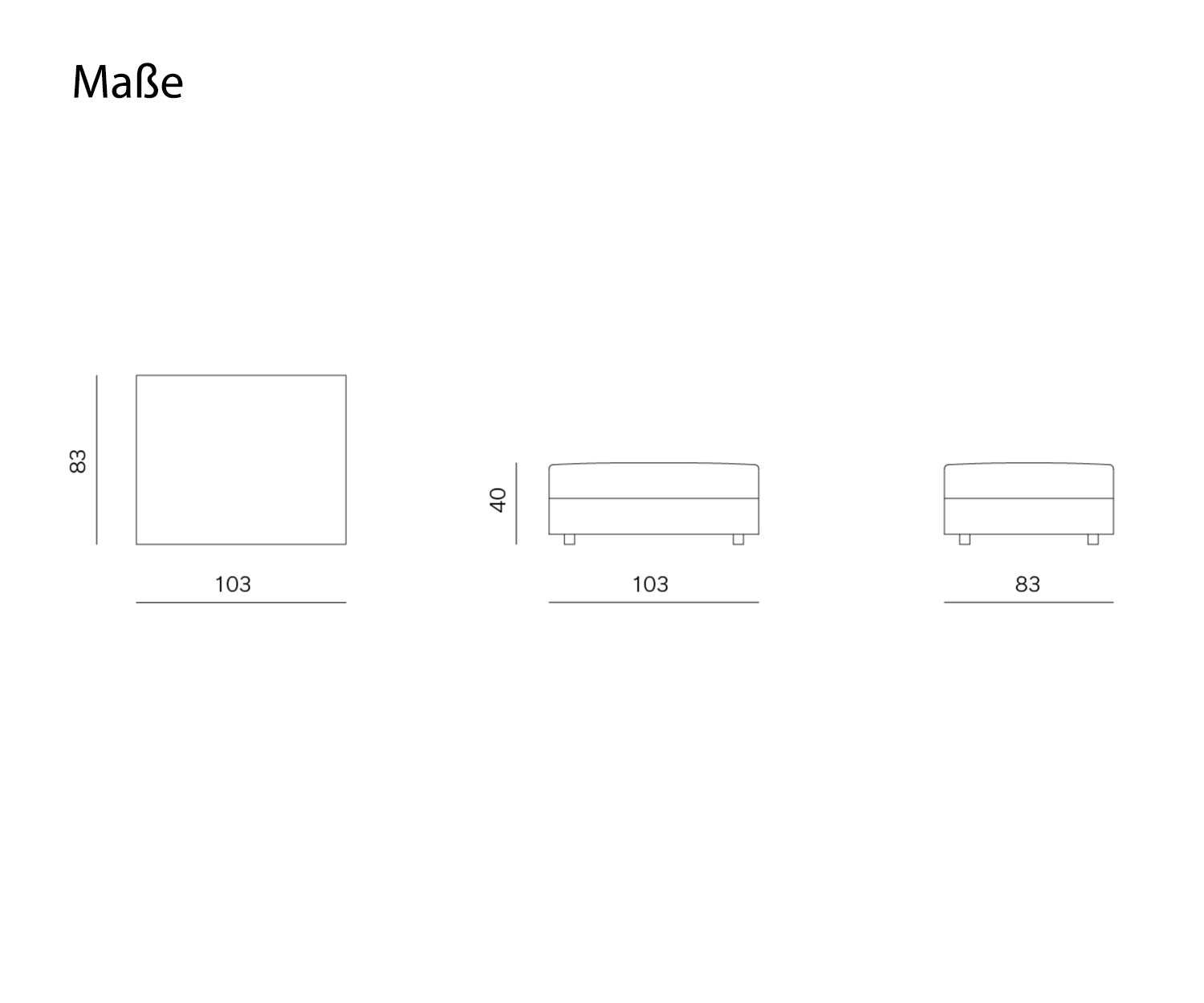 Prostoria Klassieke poef schets afmetingen maten Prostoria Klassieke poef schets afmetingen maten