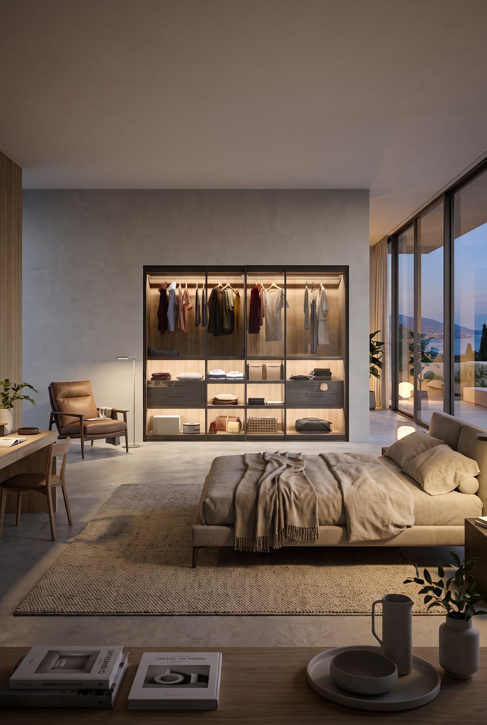 Chambre moderne avec armoire Novamobili Layer dot&eacute;e de grandes portes coulissantes &agrave; glissement doux